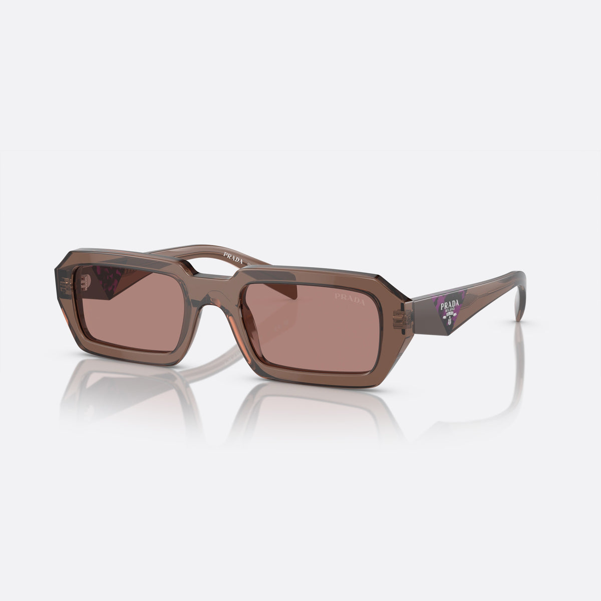 Ochelari de soare Prada PR A12S 17O-60B M, geometrica maro, pentru femei, punte dublă simplă, literele brandului pe brațe