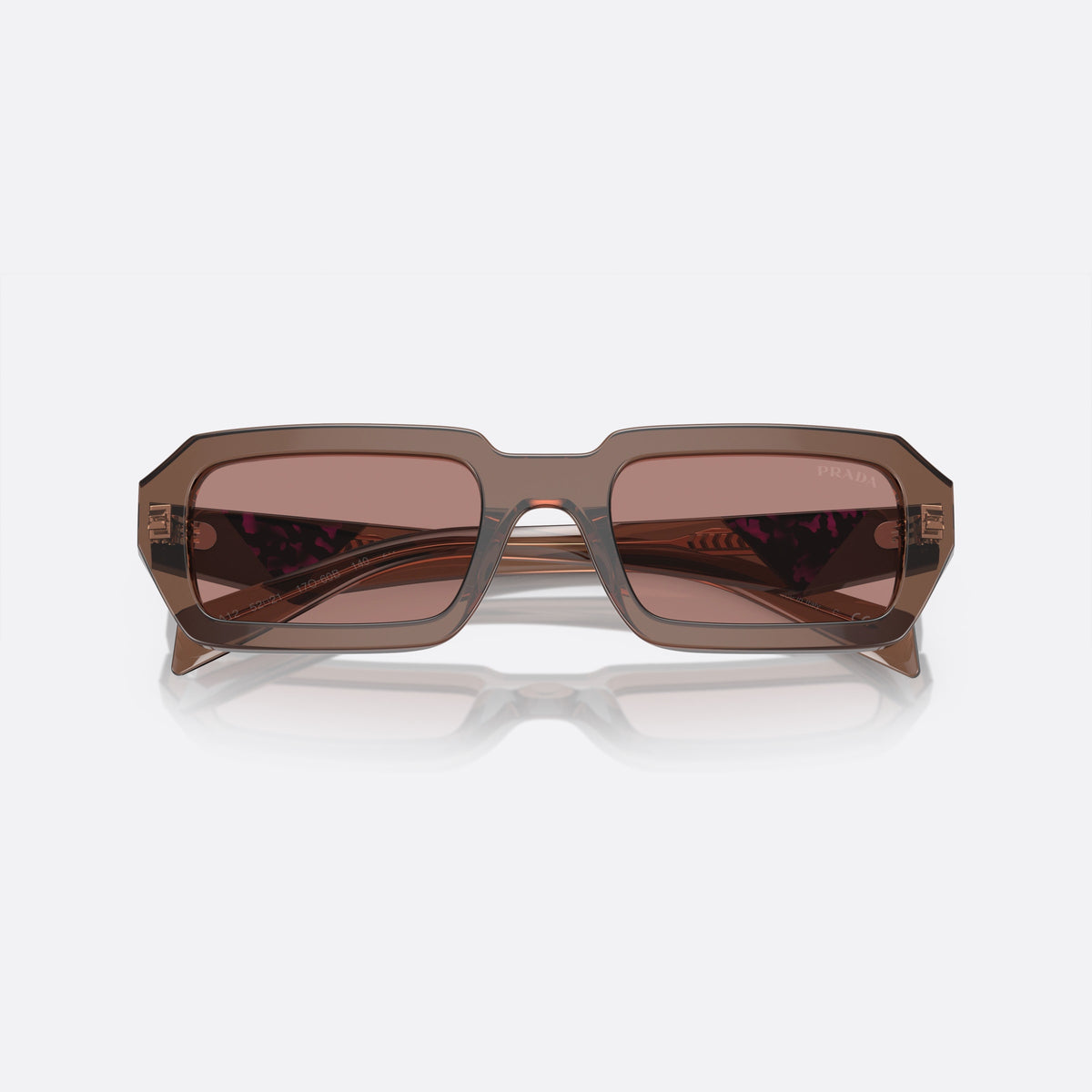 Ochelari de soare Prada PR A12S 17O-60B M, geometrica maro, pentru femei, punte dublă simplă, literele brandului pe brațe, cu brațele pliate