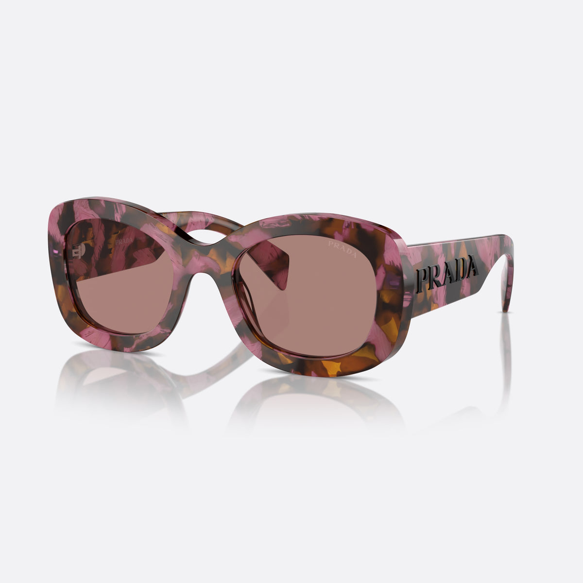 Prada PR A13S 18N10D sunglasses, brown butterfly frame for women, plain bridge, integrated into frame, full-rim thick frame