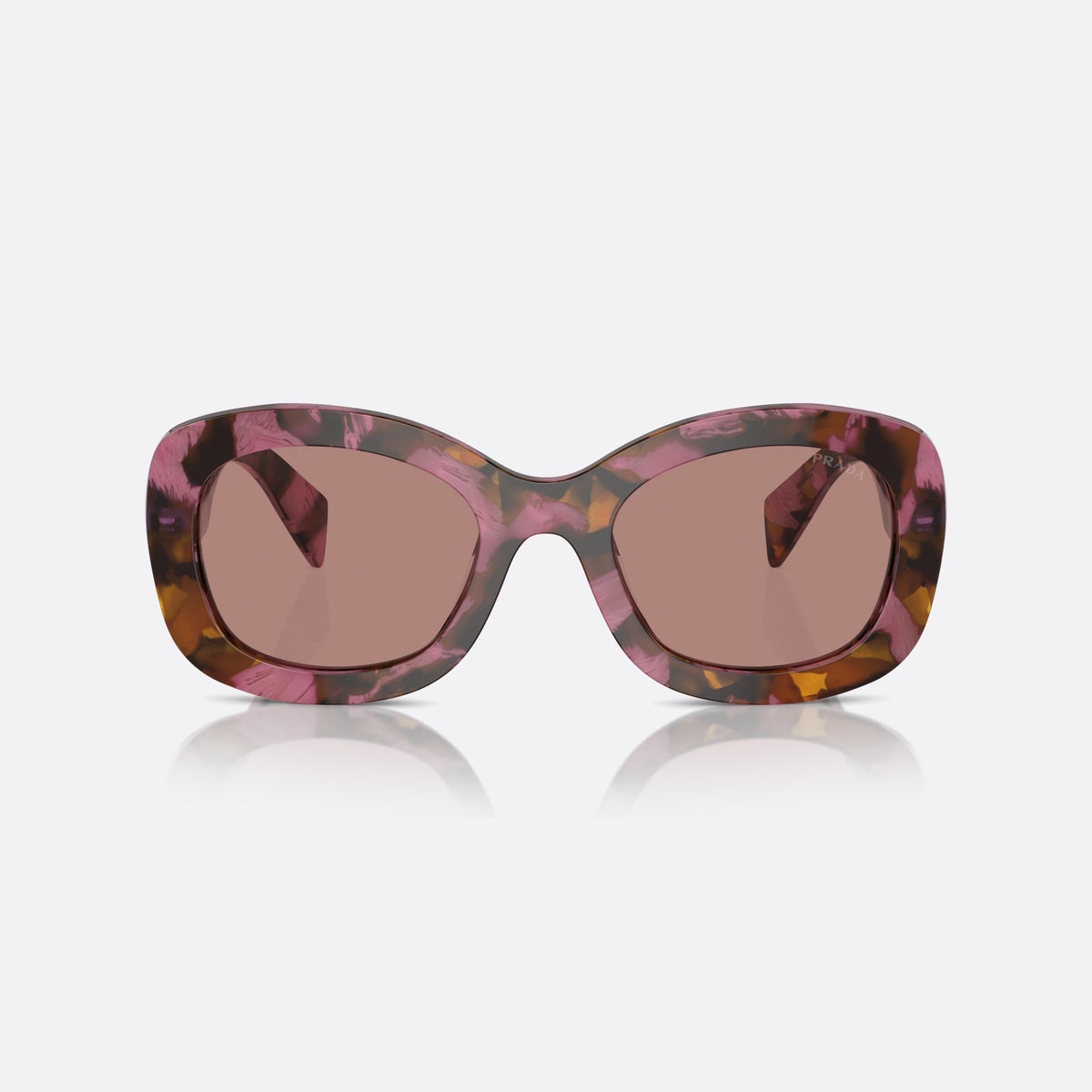 Prada PR A13S 18N10D sunglasses, brown butterfly frame for women, plain bridge, integrated into frame, full-rim thick frame, front view