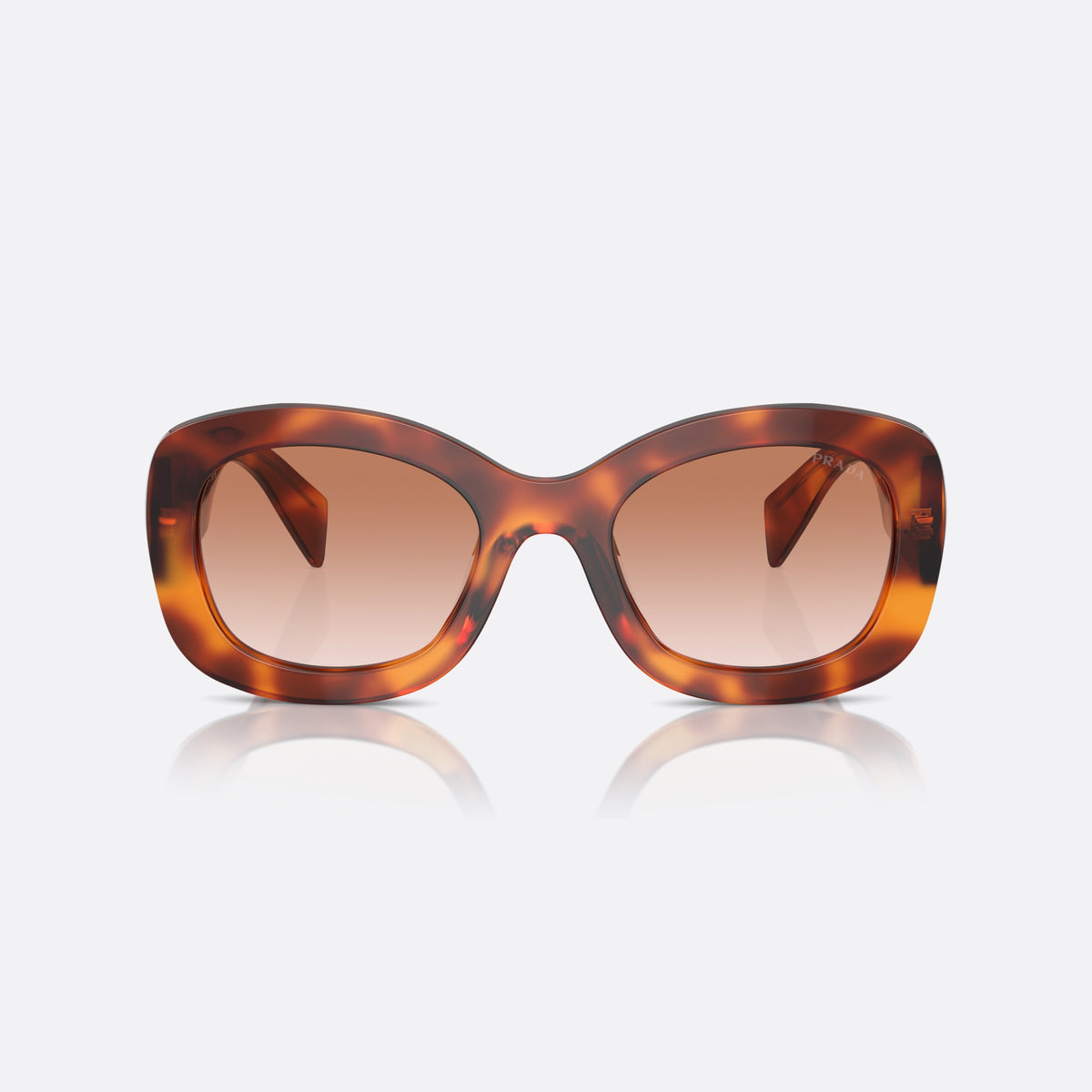 Ochelari de soare Prada PR A13S 18R70E, fluture havana, pentru femei, punte simplă, litere ale brandului pe lentilă, ramă completă, vedere din față