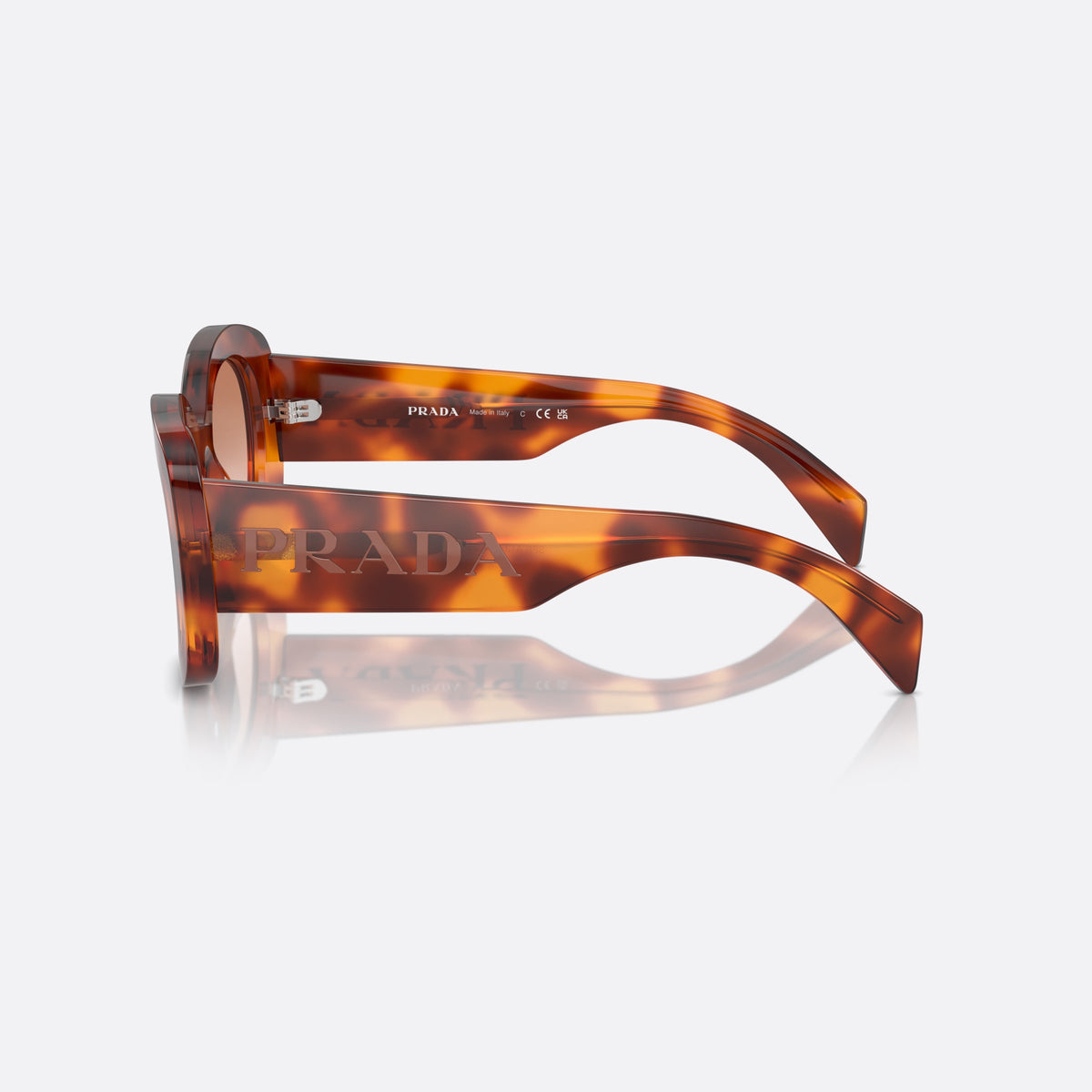 Ochelari de soare Prada PR A13S 18R70E, fluture havana, pentru femei, punte simplă, litere ale brandului pe lentilă, ramă completă, vedere laterală