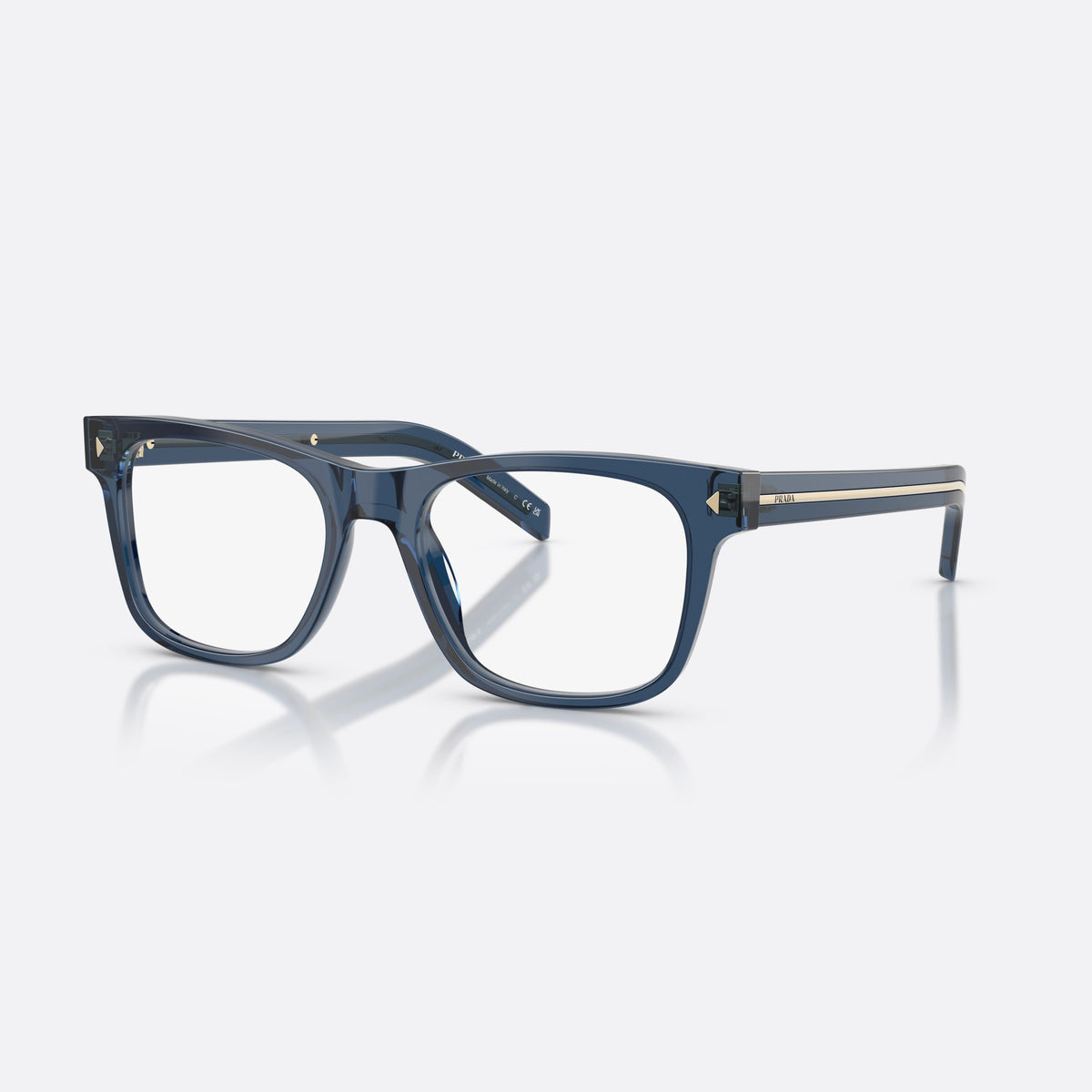 Prada PR A13V 08Q1O1 eyeglasses, grey pillow frame for men, plain bridge, brand lettering on temples, full-rim frame