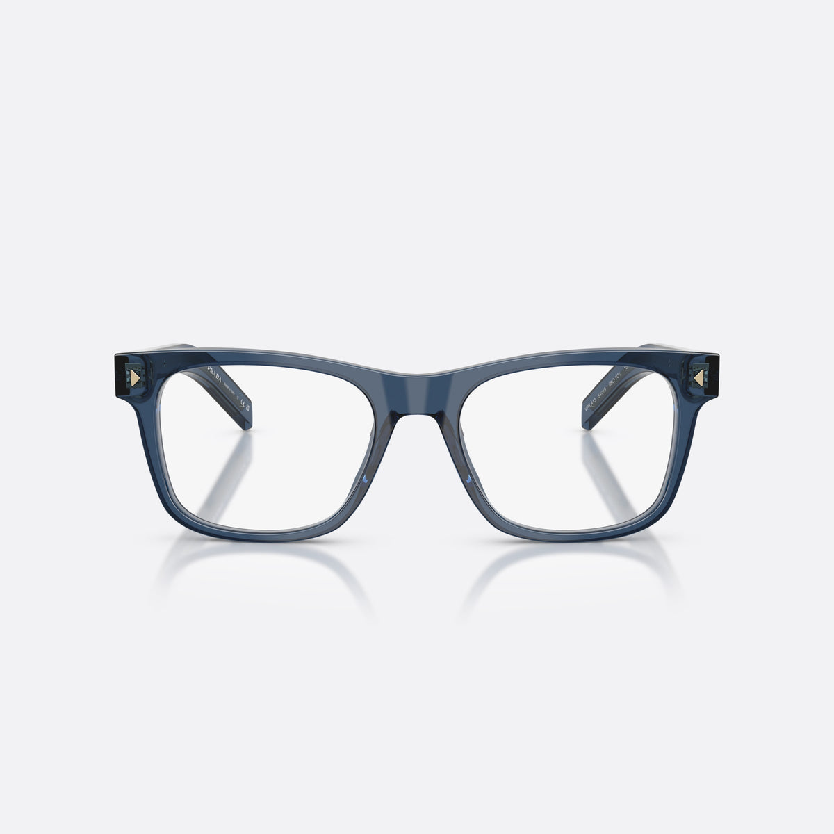 Prada PR A13V 08Q1O1 eyeglasses, grey pillow frame for men, plain bridge, brand lettering on temples, full-rim frame, front view
