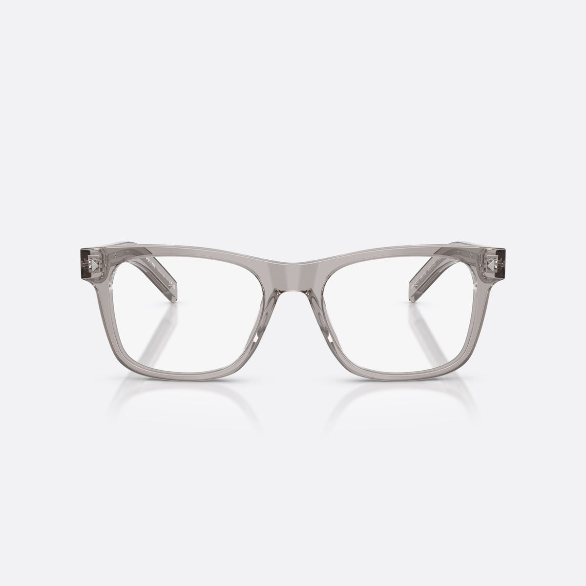Prada PR A13V 10J1O1 eyeglasses, grey pillow frame for men, plain bridge, brand lettering on temples, front view