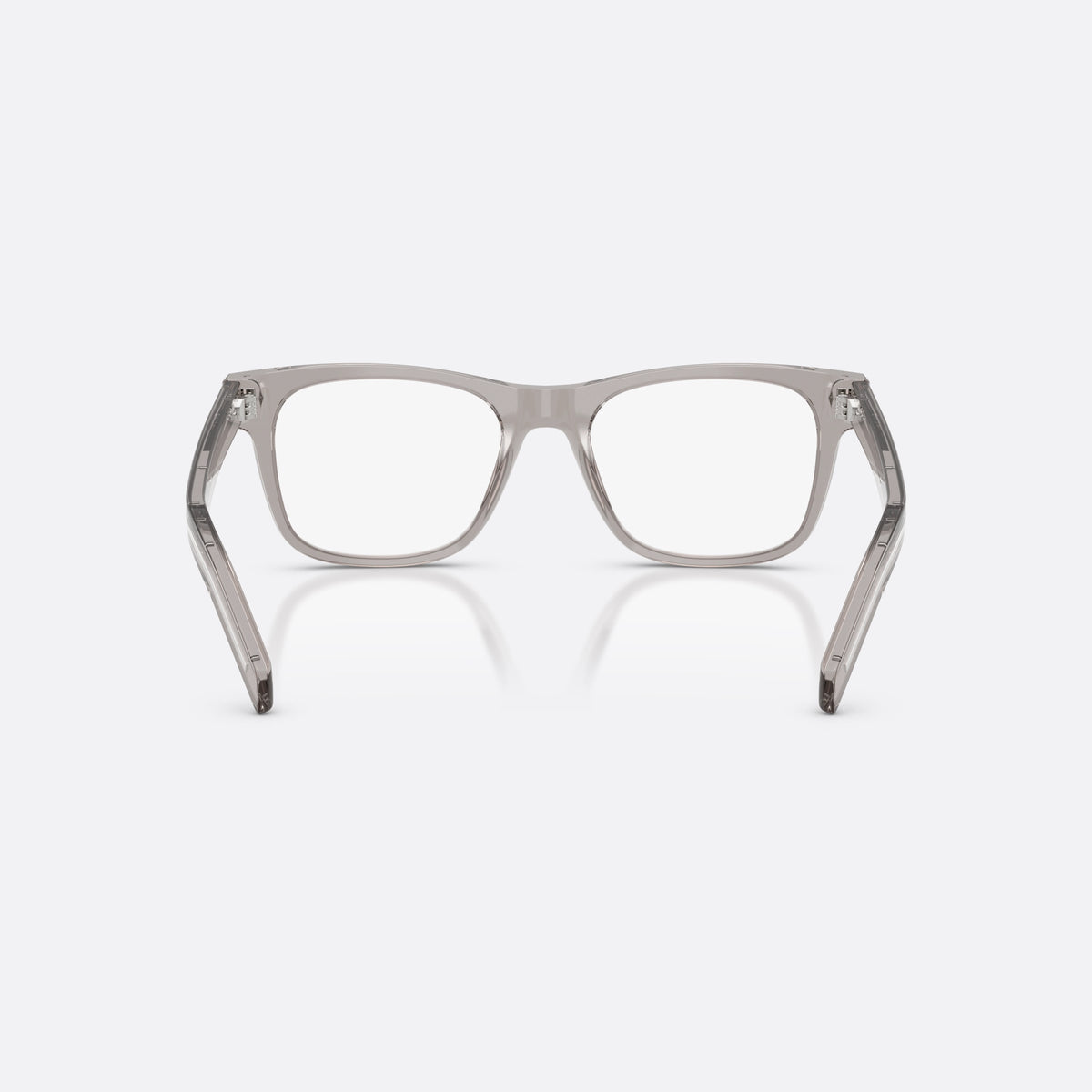 Prada PR A13V 10J1O1 eyeglasses, grey pillow frame for men, plain bridge, brand lettering on temples, back view