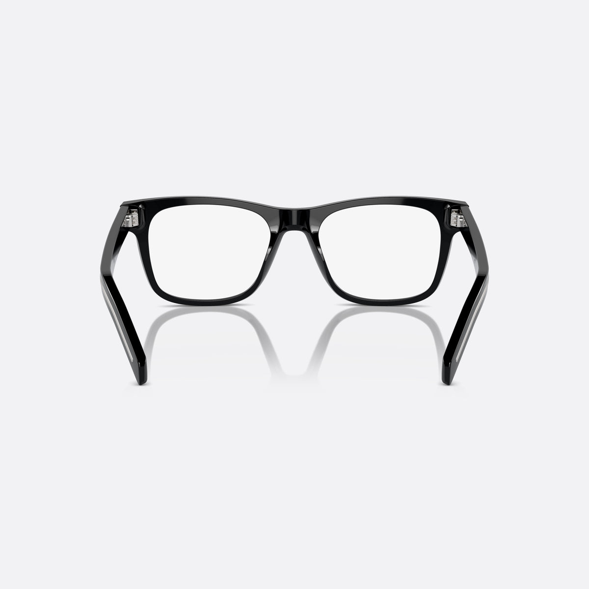 Prada PR A13V 16K1O1 eyeglasses, black rectangle frame for men, plain bridge, brand lettering on the temples, full-rim frame