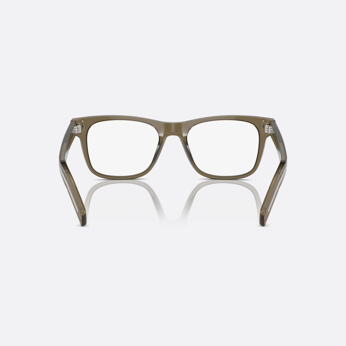 Prada PR A13V 18T1O1 eyeglasses, green squared frame for men, plain bridge, integrated into front, full-rim front, back view