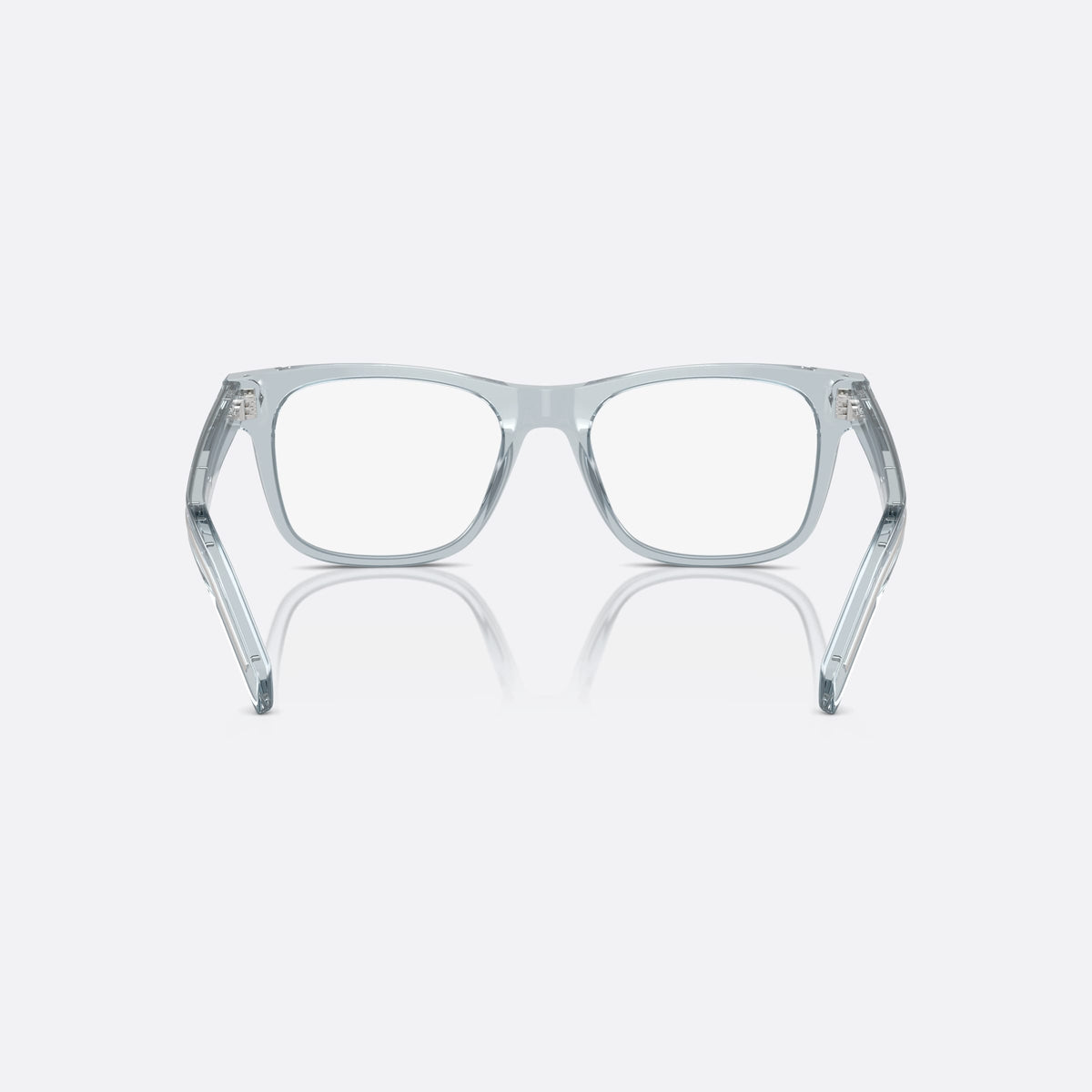 Prada PR A13V 19T1O1 eyeglasses, blue squared frame for men, plain integrated bridge, brand lettering on temples, back view