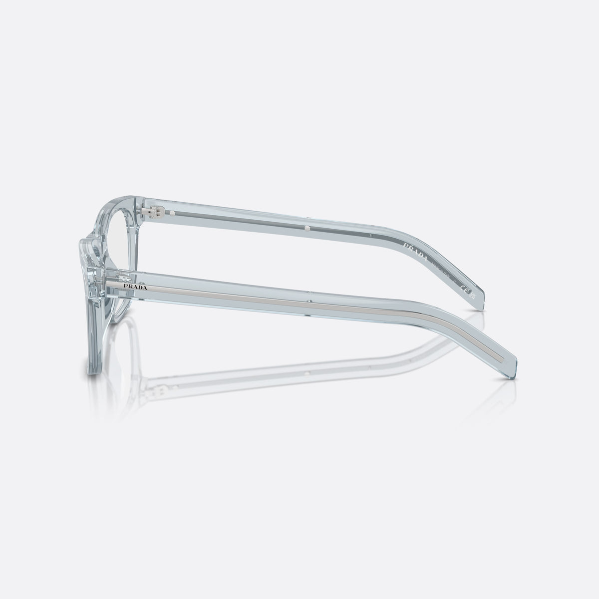 Prada PR A13V 19T1O1 eyeglasses, blue squared frame for men, plain integrated bridge, brand lettering on temples, side view