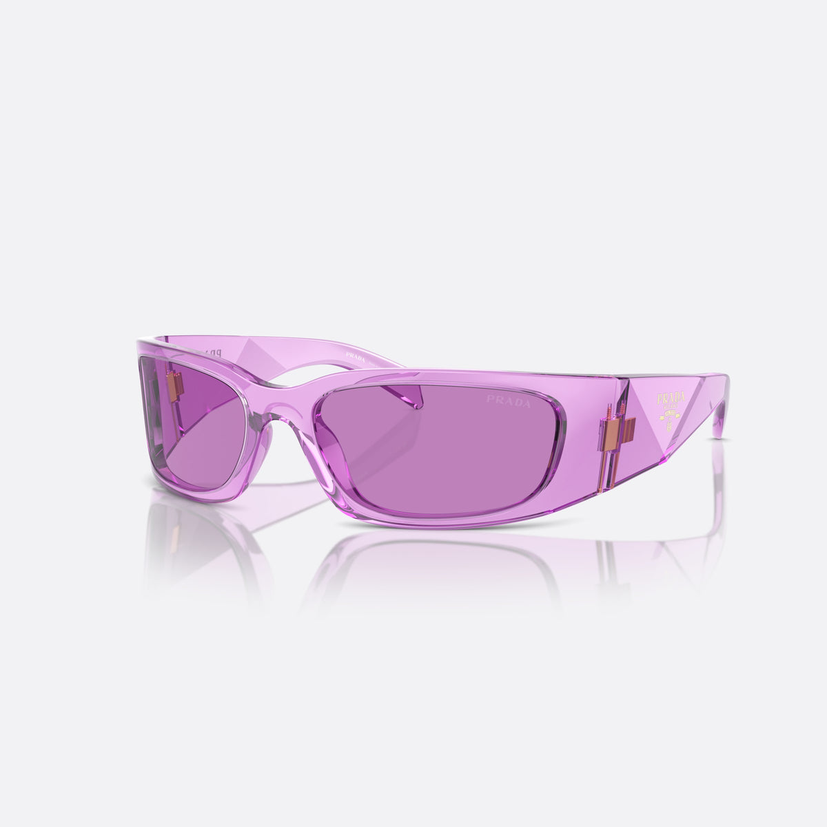 Prada PR A14S 13R30G sunglasses, violet butterfly frame for women, plain bridge, brand logo on temple, wide tapered temples