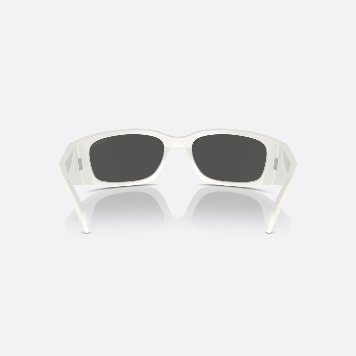 Ochelari de soare Prada PR A14S 1425S0, fluture alb, unisex, punte simplă, placă cu logoul brandului pe braț, brațe late, vedere din spate