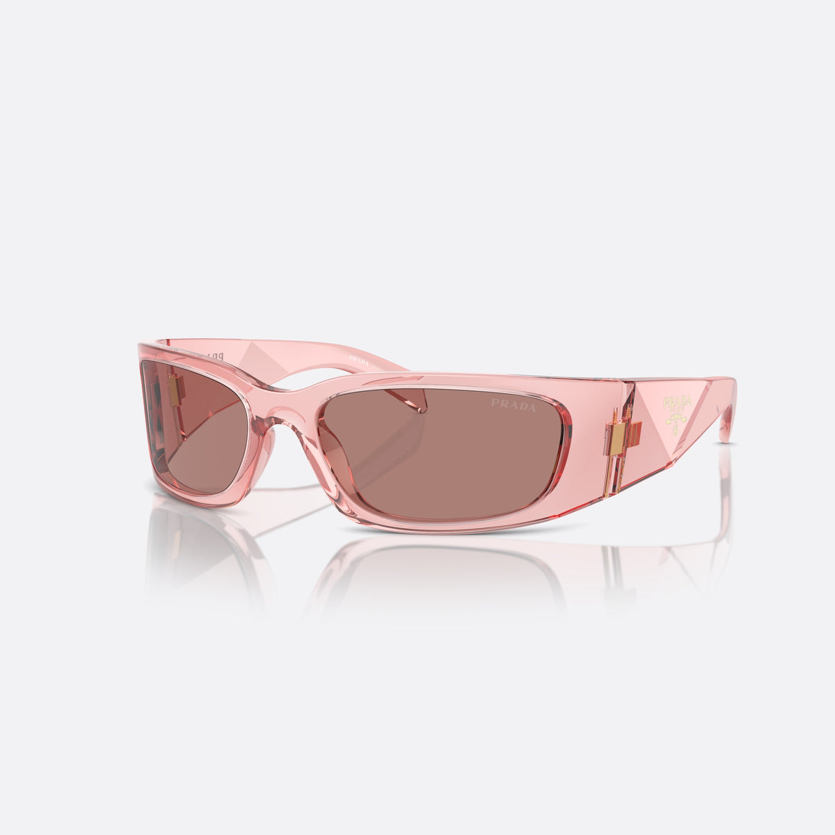 Prada PR A14S 19Q10D sunglasses, pink other frame for women, plain bridge with lens-to-lens joint, brand logo on temple