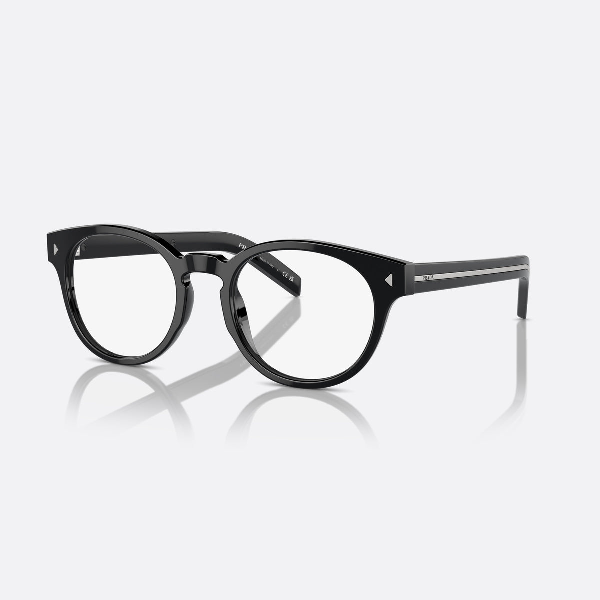 Rame ochelari de vedere Prada PR A14V 16K1O1, rotunzi negru, pentru bărbați, literele brandului pe brațe, ramă completă din acetat