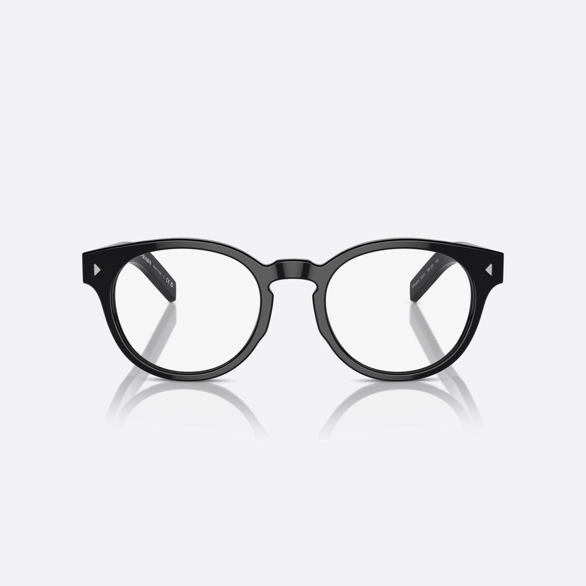 Rame ochelari de vedere Prada PR A14V 16K1O1, rotunzi negru, pentru bărbați, literele brandului pe brațe, ramă completă din acetat, vedere din față