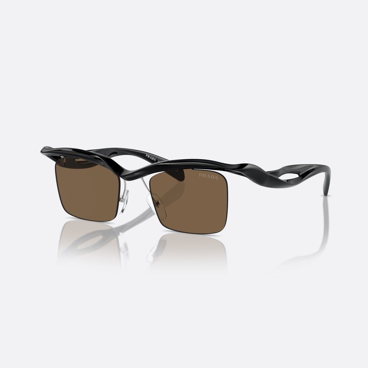 Prada PR A15S 1AB8C1 sunglasses, black rectangle frame for men, double bridge with wavy profile, brand lettering on temples