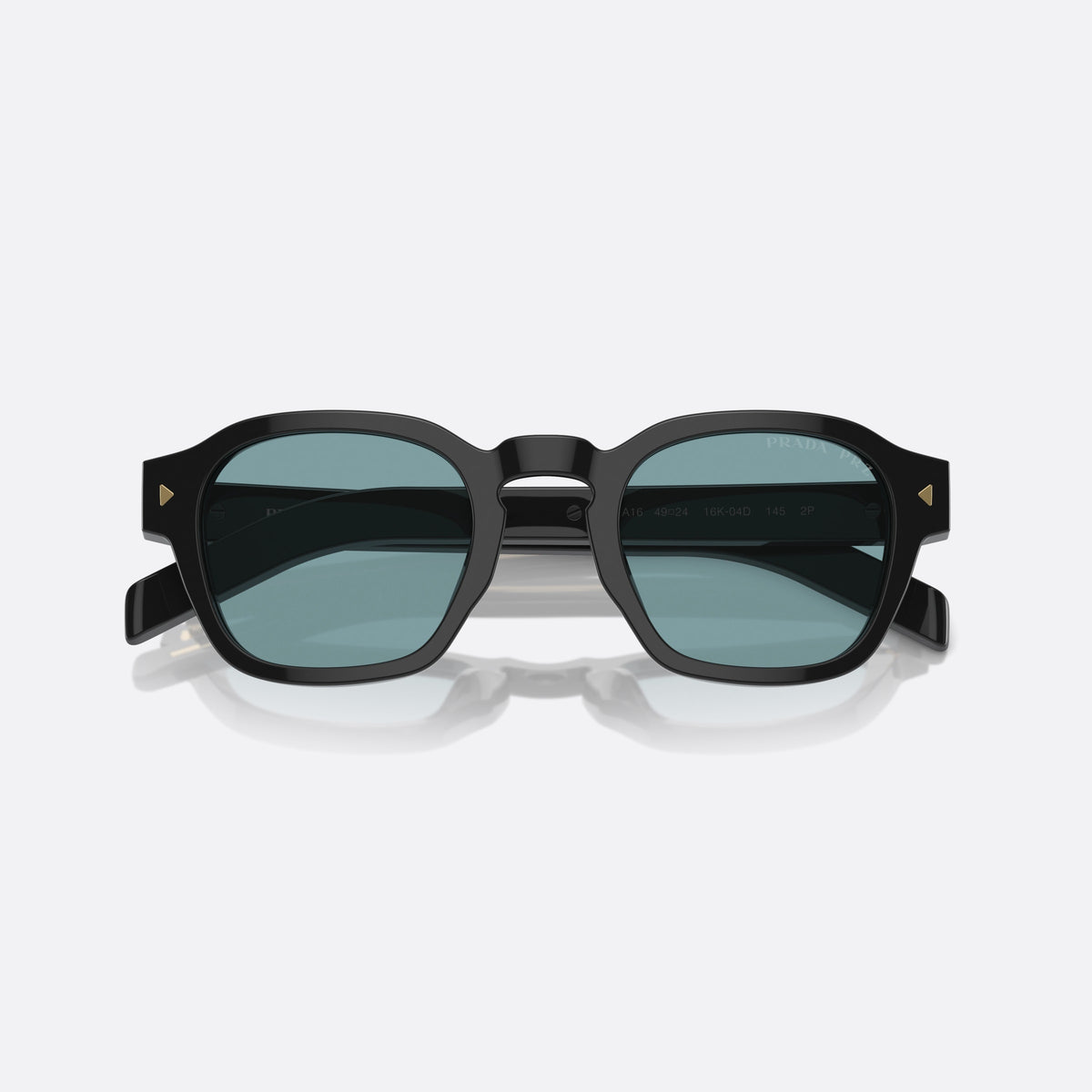 Prada PR A16S 16K-04D sunglasses, black pantos frame for men, brand lettering on temples, full-rim frame, folded