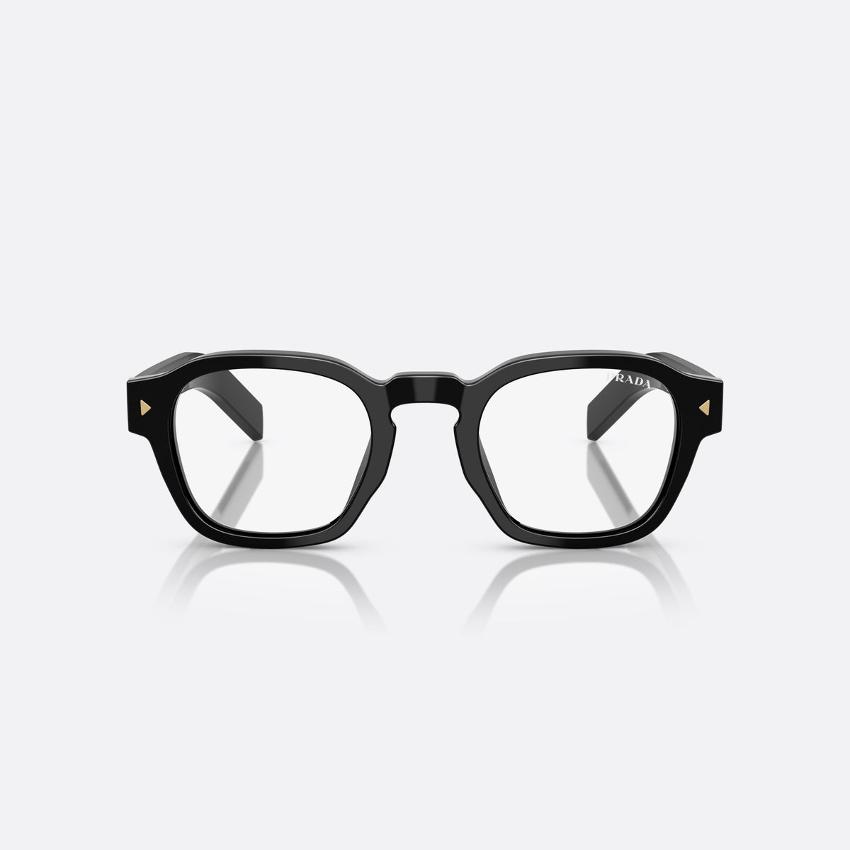 Prada PR A16S 16K60K sunglasses, black phantos frame for men, brand lettering on the temples, full-rim acetate frame, front view