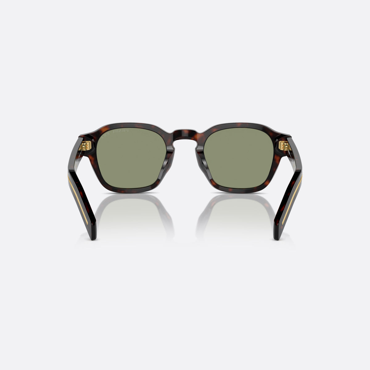 Prada PR A16S 17N-20G sunglasses, havana pantos frame for men, brand lettering on temples, wide temples with gold stripe, back view