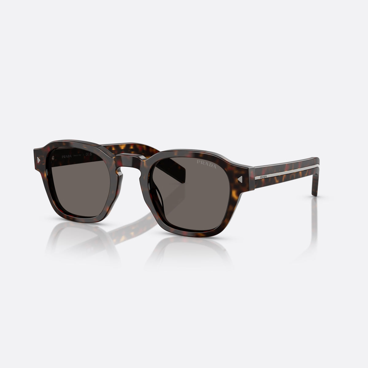 Prada PR A16S 17N-731 sunglasses, havana pantos frame for men, brand lettering on temples, flat wide temples