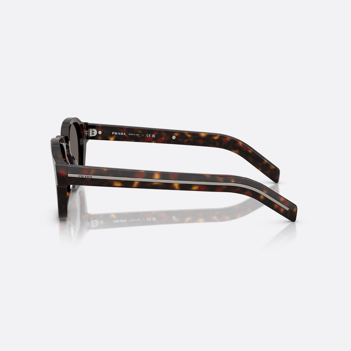 Prada PR A16S 17N-731 sunglasses, havana pantos frame for men, brand lettering on temples, flat wide temples, side view