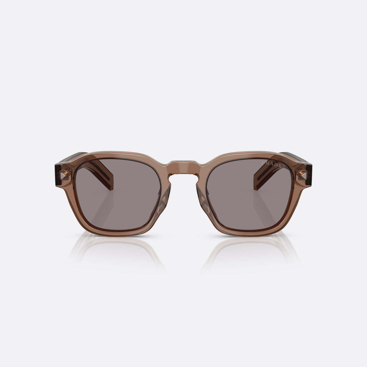 Prada PR A16S 28I03D sunglasses, clear phantos frame for men, brand lettering on temples, flat tapered temples, front view