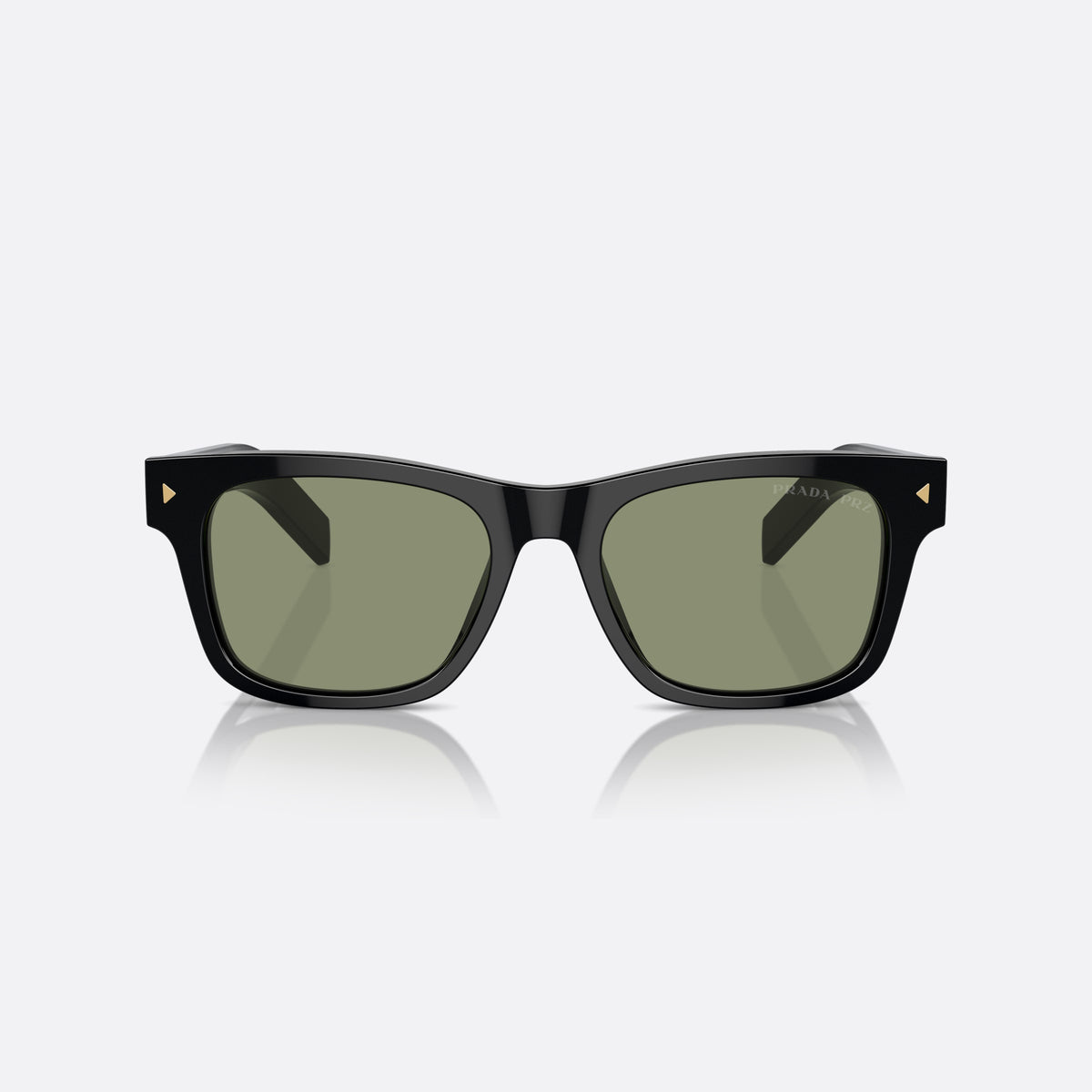 Ochelari de soare Prada PR A17S 16K-20G, rectangulari negru, pentru bărbați, punte simplă, litere ale brandului pe brațe, ramă completă, vedere din față
