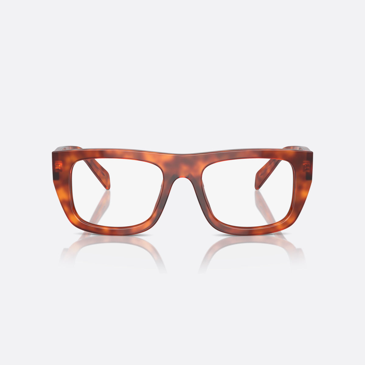 Prada PR A17V 18R1O1 eyeglasses, brown geometric frame for women, plain double bridge, brand lettering on temples, front view