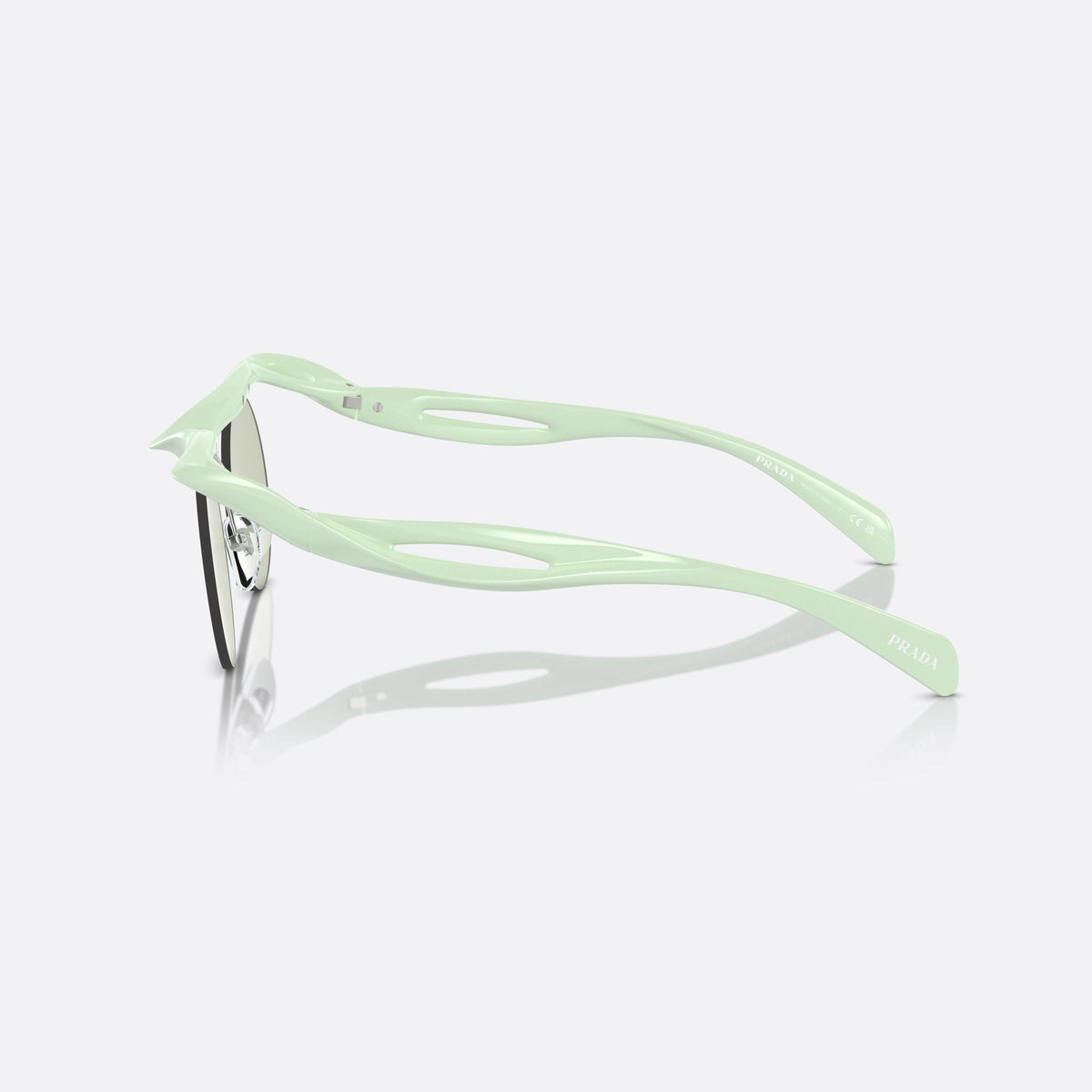Prada PR A18S 17Q4R0 sunglasses, green round frame for men, brand lettering on the temples, side view