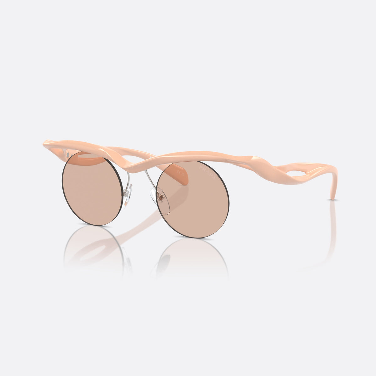 Prada PR A18S 18Q4I2 sunglasses, pink round frame for men, double bridge with wire, brand lettering on temples