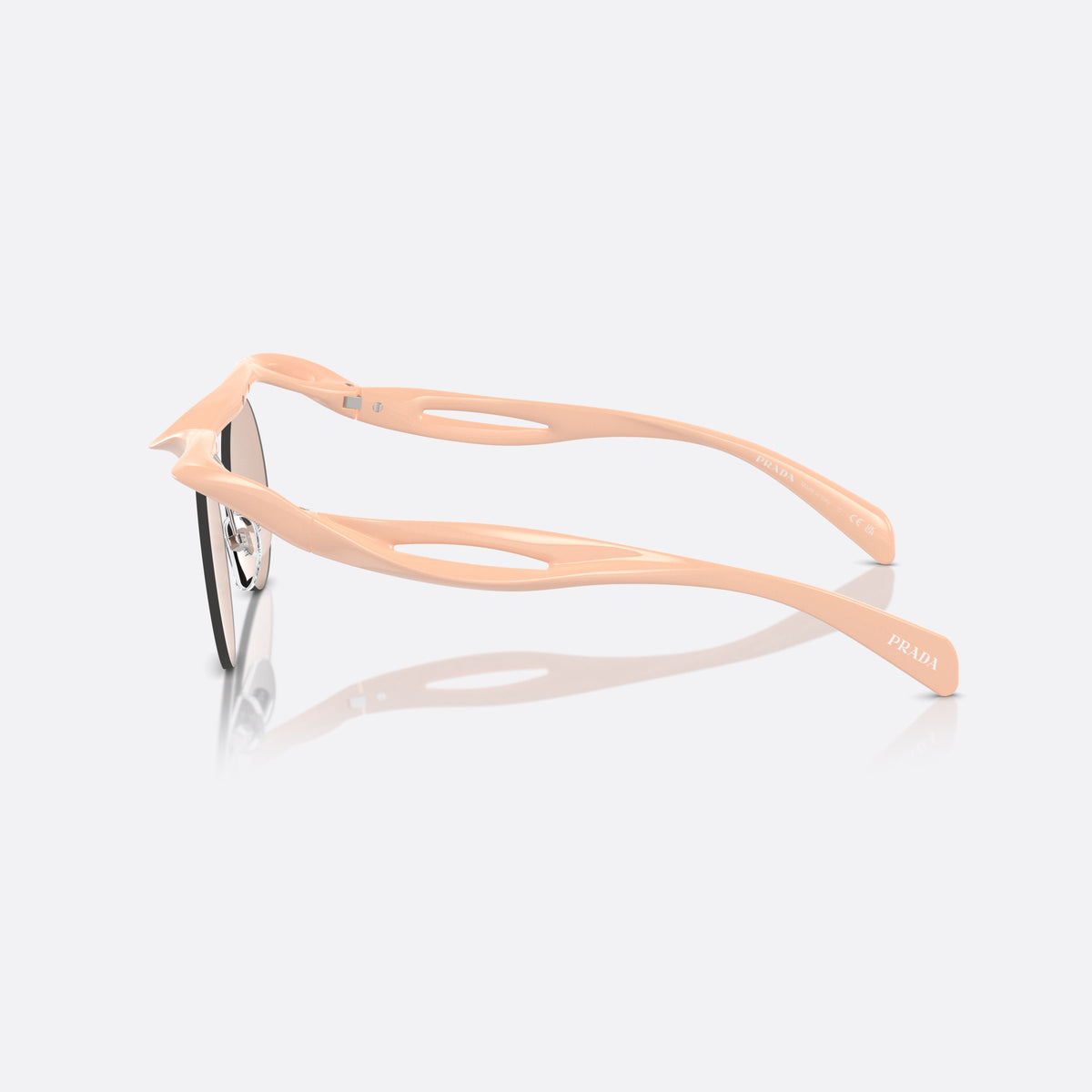 Prada PR A18S 18Q4I2 sunglasses, pink round frame for men, double bridge with wire, brand lettering on temples, side view