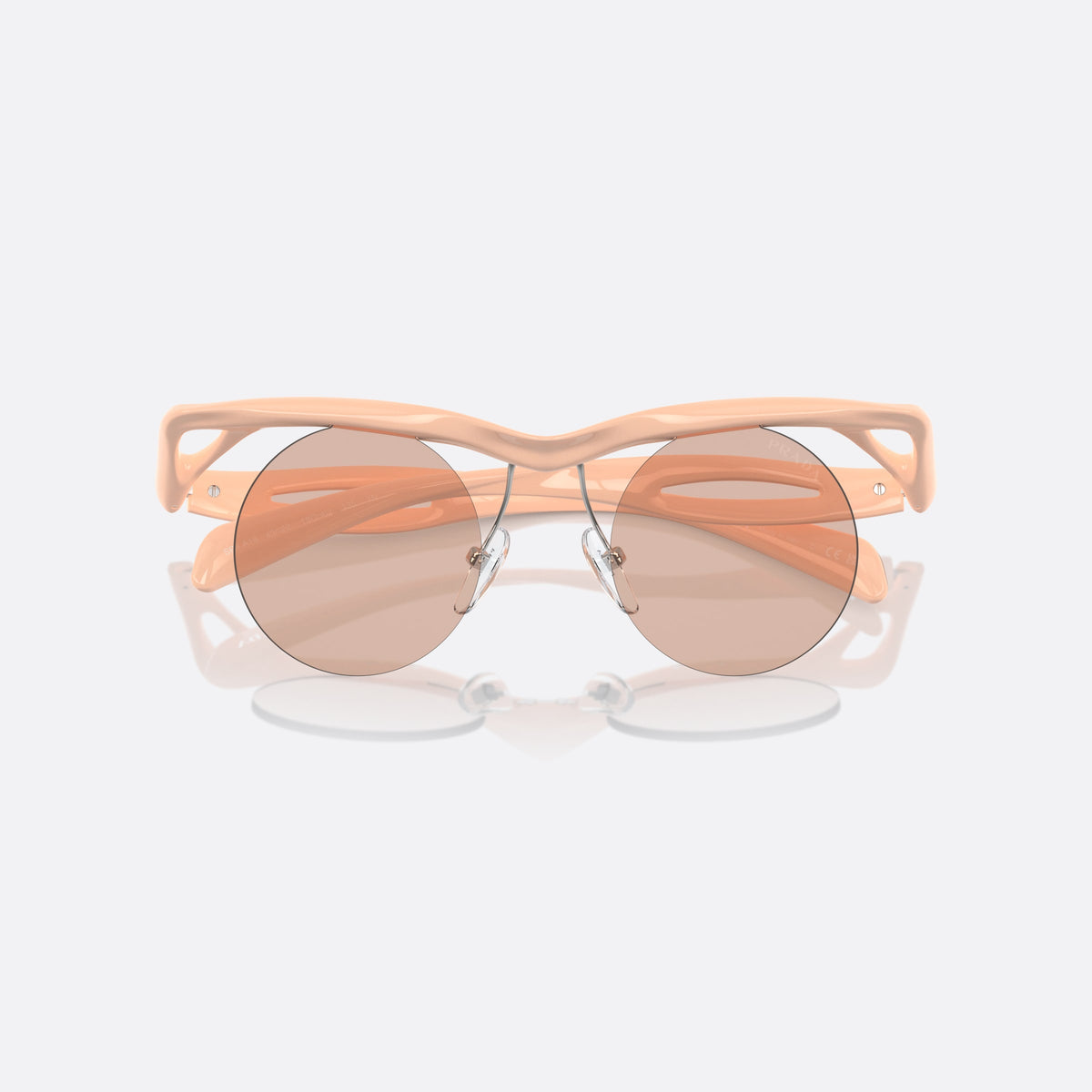 Prada PR A18S 18Q4I2 sunglasses, pink round frame for men, double bridge with wire, brand lettering on temples, folded