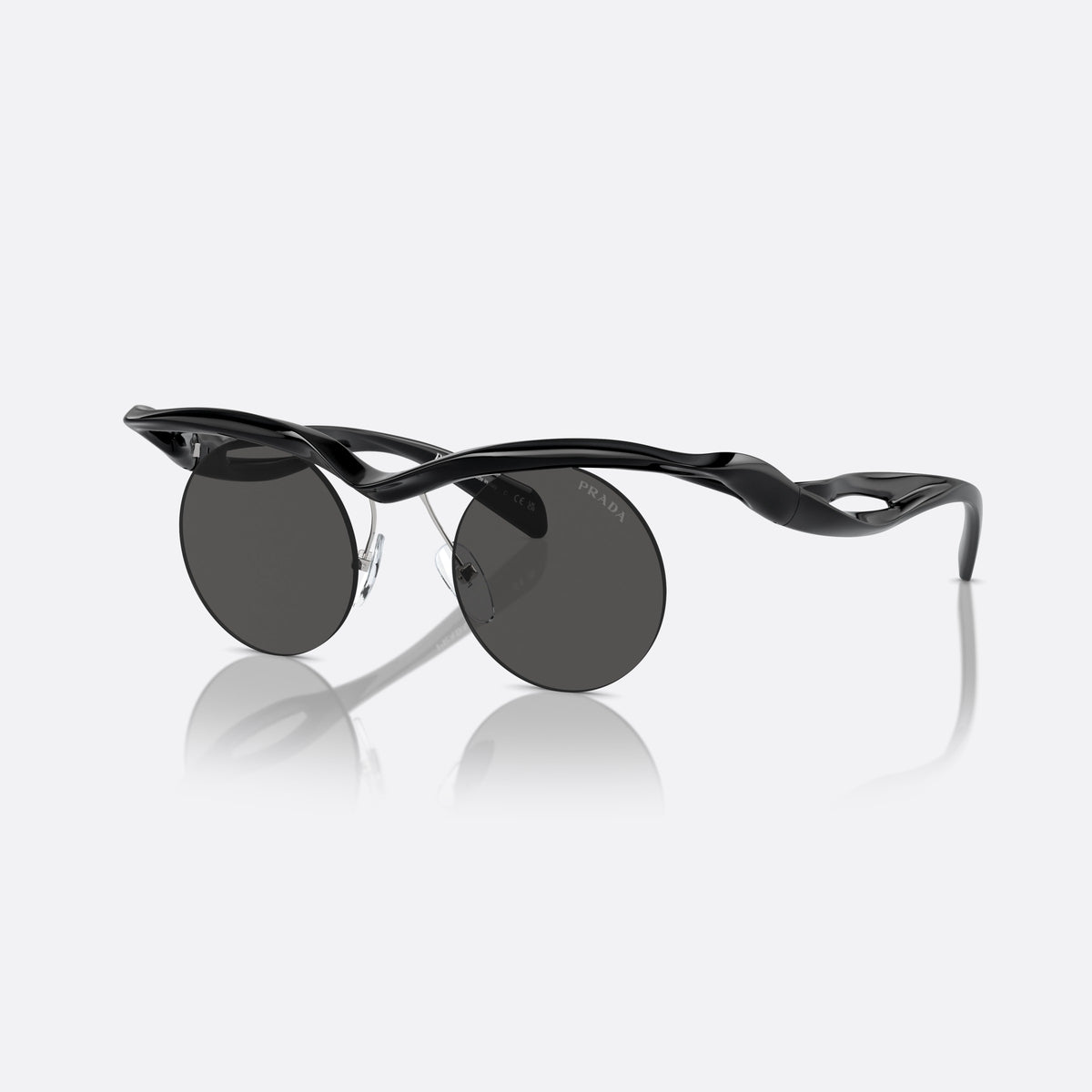 Prada PR A18S 1AB5S0 sunglasses, black round frame for men, double bridge with wavy top