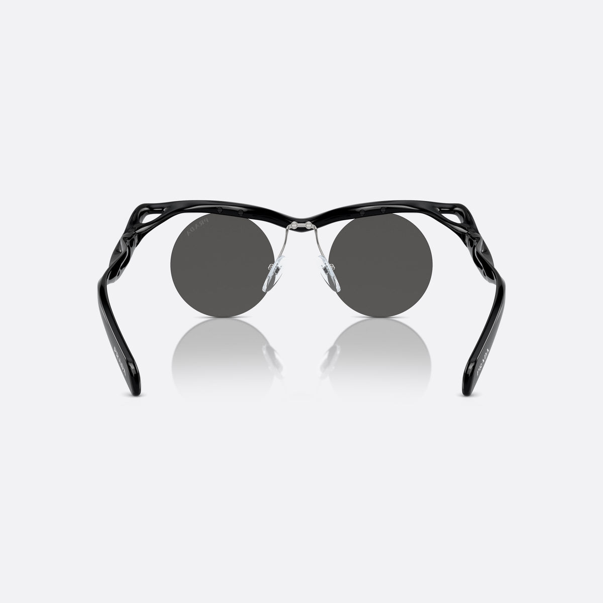 Prada PR A18S 1AB5S0 sunglasses, black round frame for men, double bridge with wavy top, back view