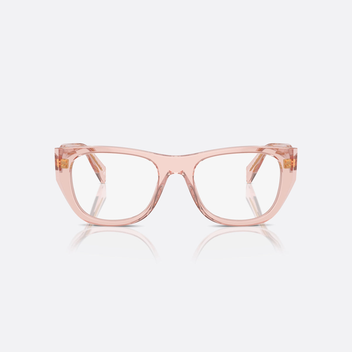 Prada PR A18V 19Q-1O1 eyeglasses, pink geometric frame for women, plain bridge, saddle style, brand lettering on temples, front view