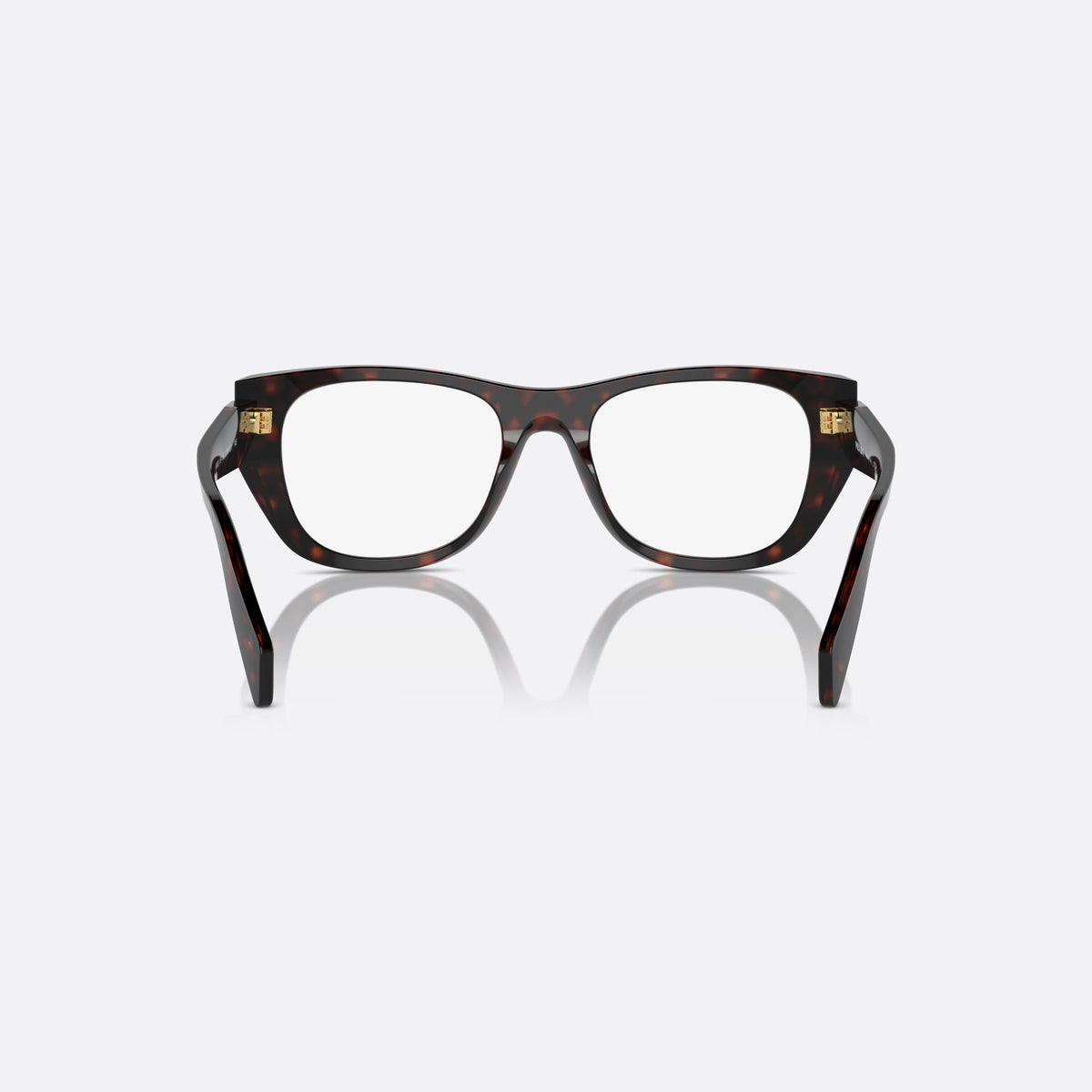 Rame ochelari de vedere Prada PR A18V 52-19 17N-1O1 RT, geometrica havana, pentru femei, punte simplă din acetat închis, logo al brandului pe braț, vedere din spate