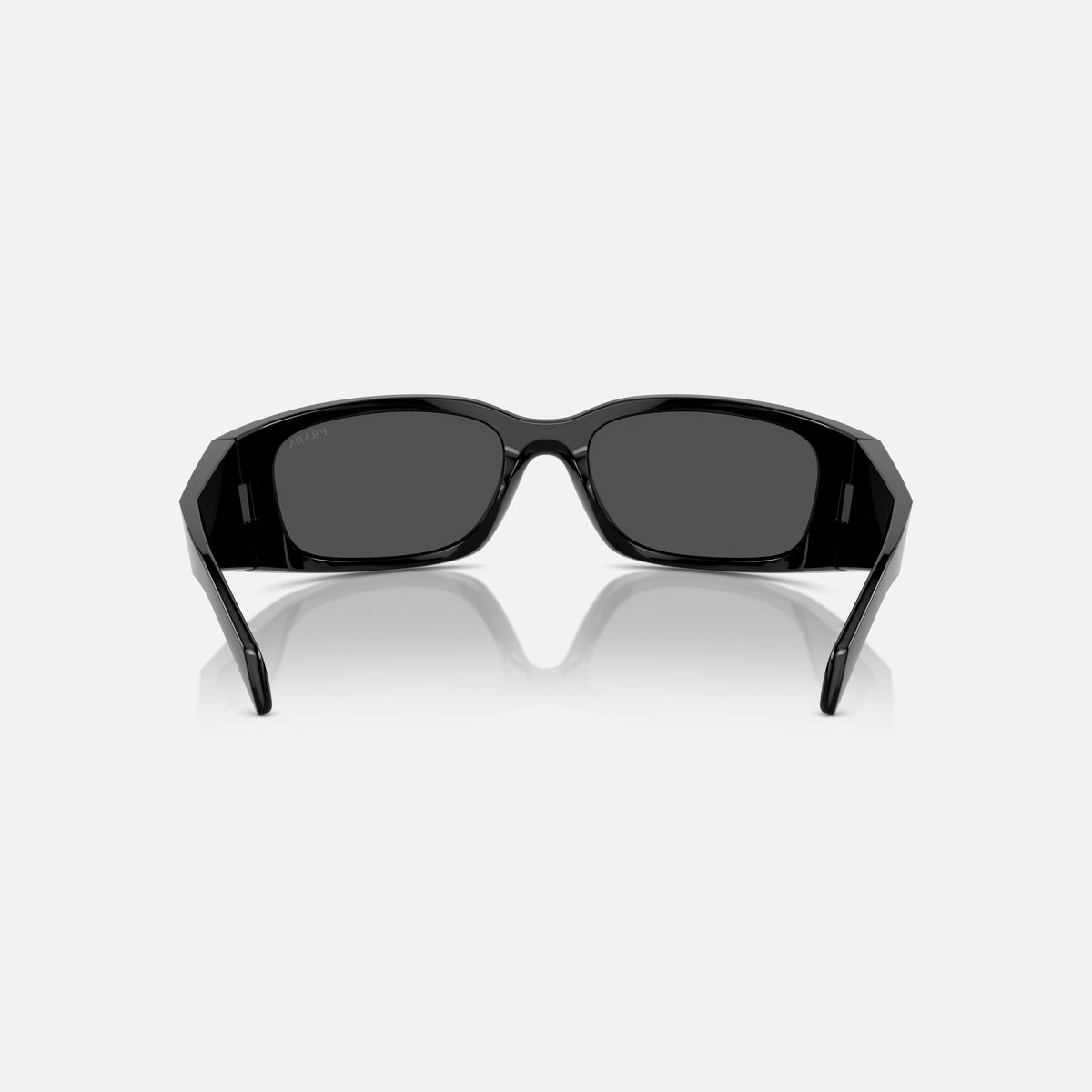 Prada PR A19S 1AB5S0 sunglasses, black squared frame for men, integrated plain bridge, brand lettering on the temples, back view