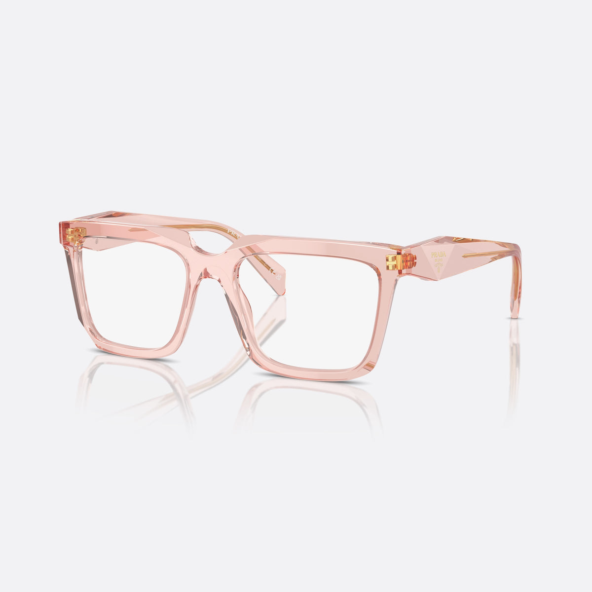 Prada PR A19V 19Q1/O1 eyeglasses, clear squared frame for women, plain double bridge, brand logo on temples