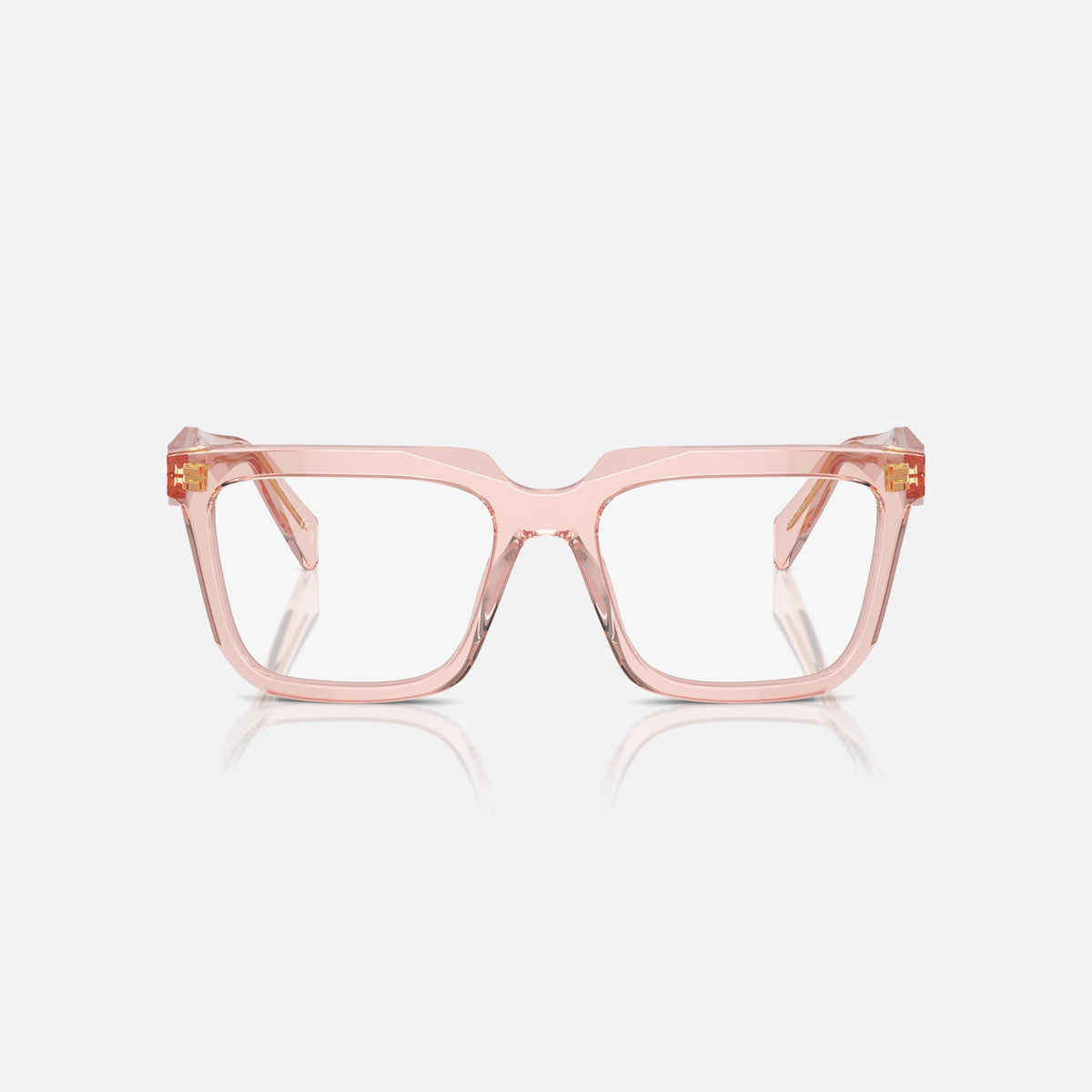 Prada PR A19V 19Q1/O1 eyeglasses, clear squared frame for women, plain double bridge, brand logo on temples, front view