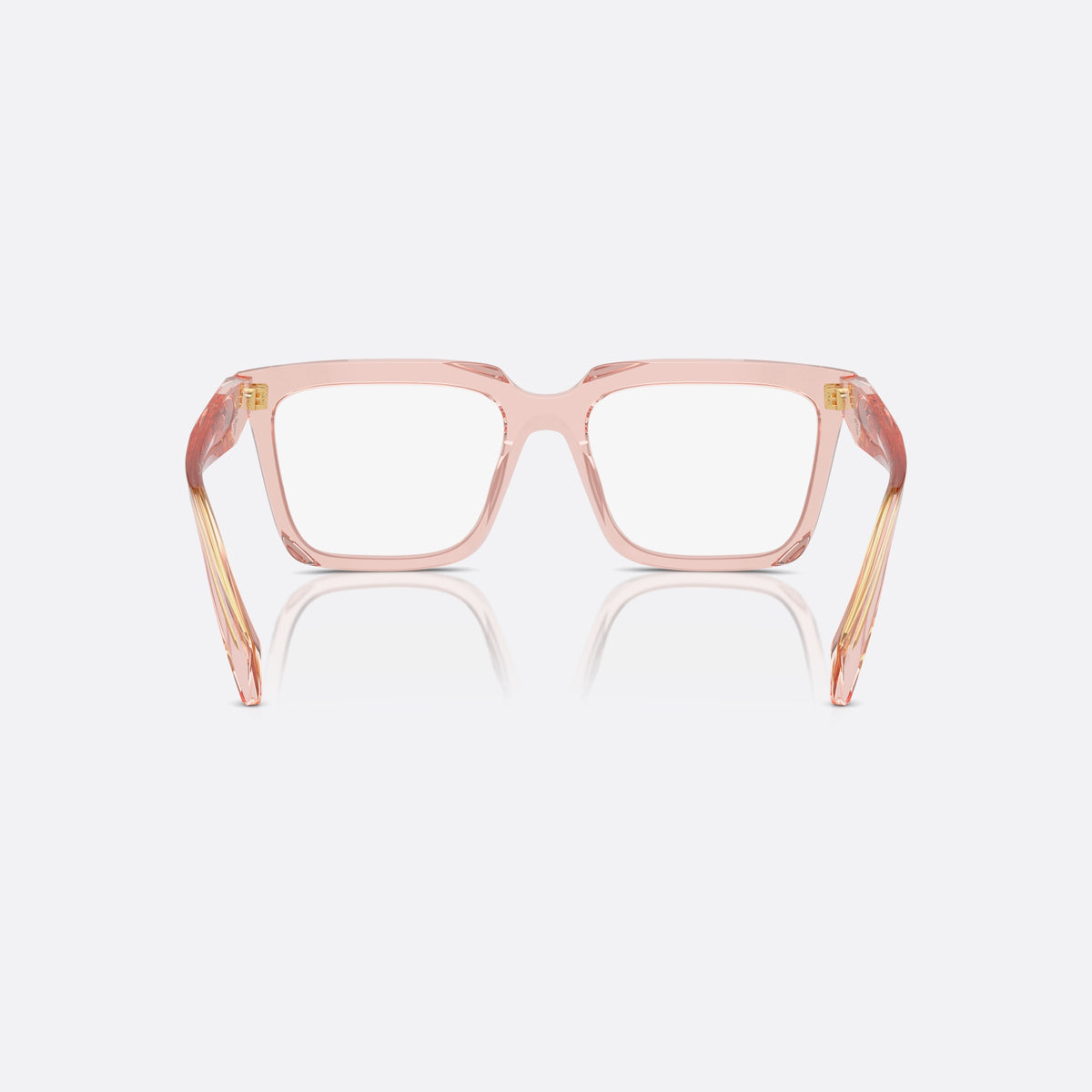 Prada PR A19V 19Q1/O1 eyeglasses, clear squared frame for women, plain double bridge, brand logo on temples, back view