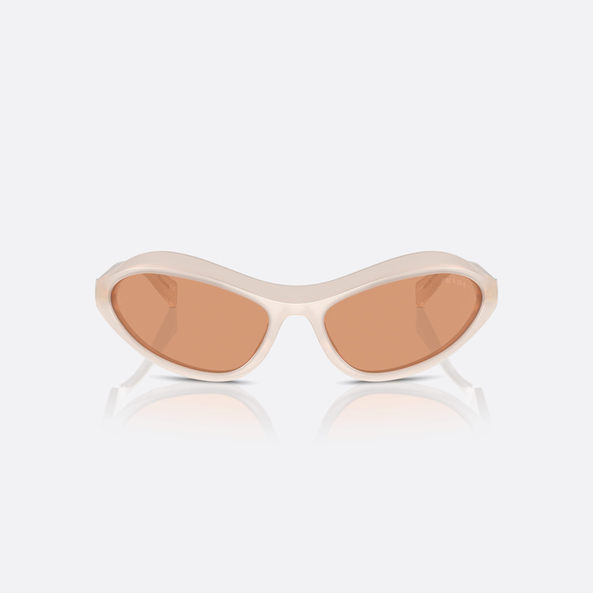 Prada PR A20S 12V07V sunglasses, white cat eye frame for women, plain integrated bridge, brand logo on temple, front view