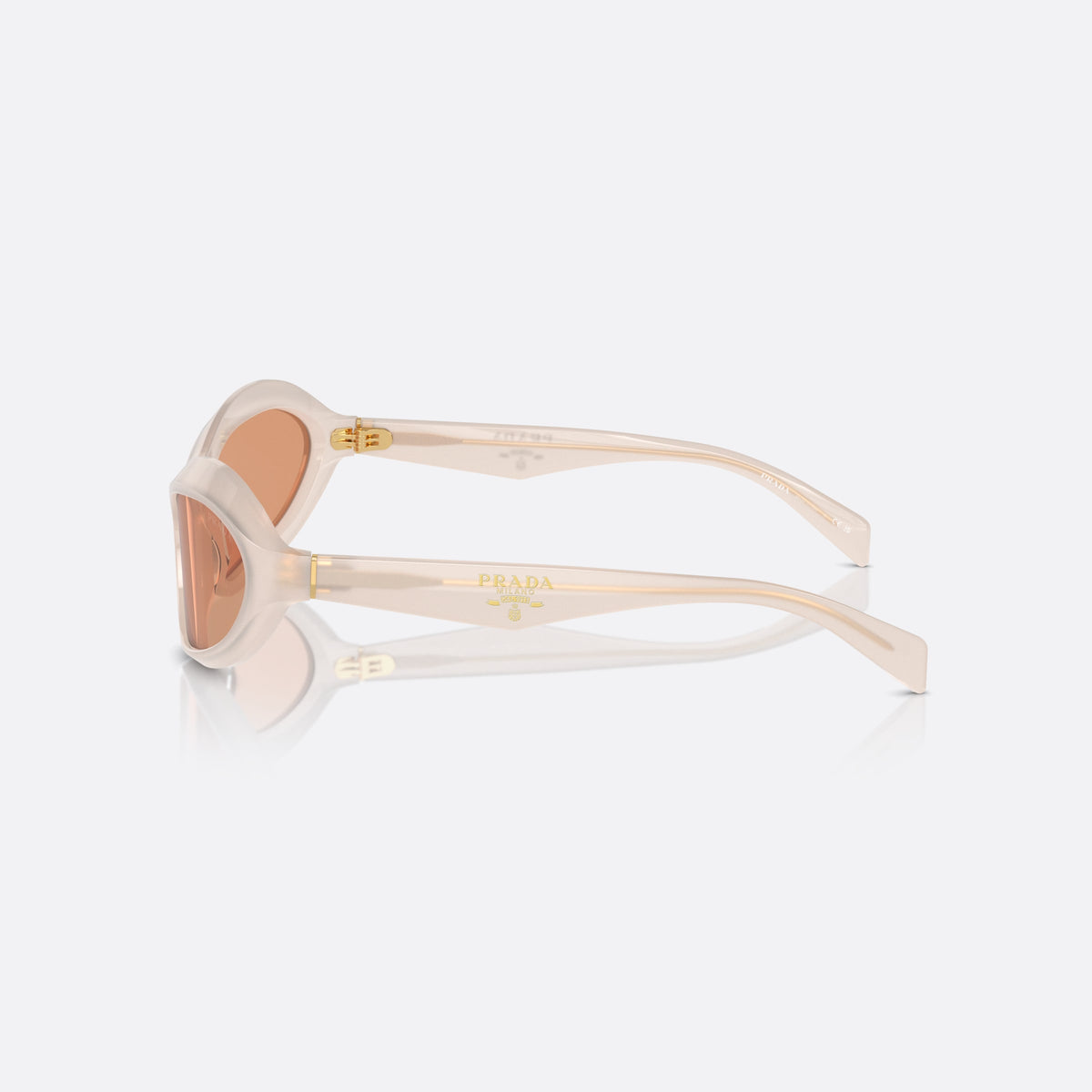 Prada PR A20S 12V07V sunglasses, white cat eye frame for women, plain integrated bridge, brand logo on temple, side view