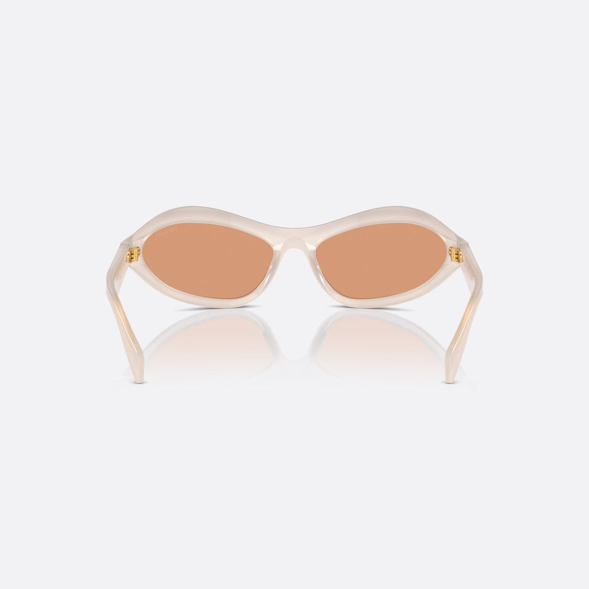 Prada PR A20S 12V07V sunglasses, white cat eye frame for women, plain integrated bridge, brand logo on temple, back view