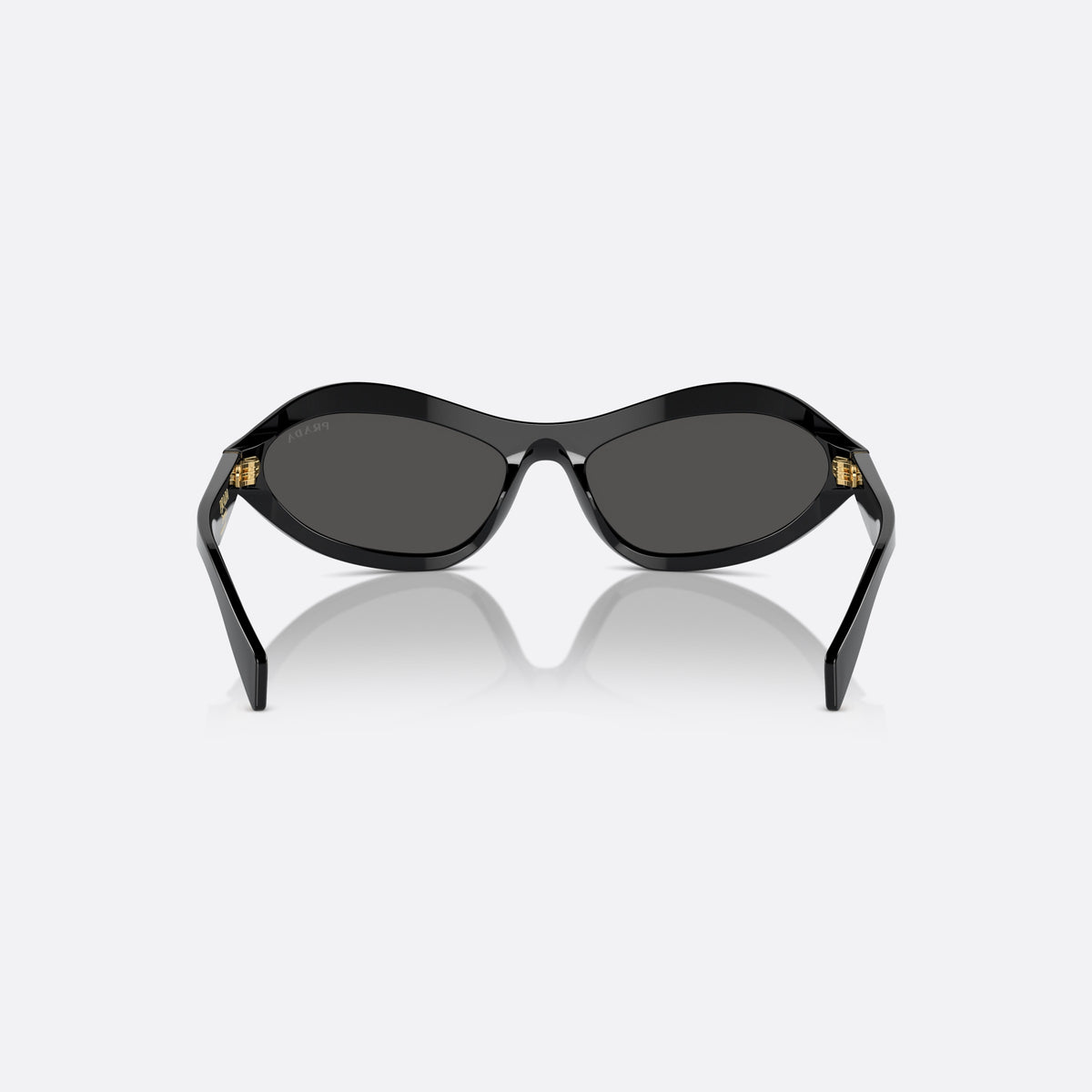 Prada PR A20S 16K5S0 sunglasses, black cat eye frame for women, plain bridge, integrated into frame, brand logo on front rim, back view