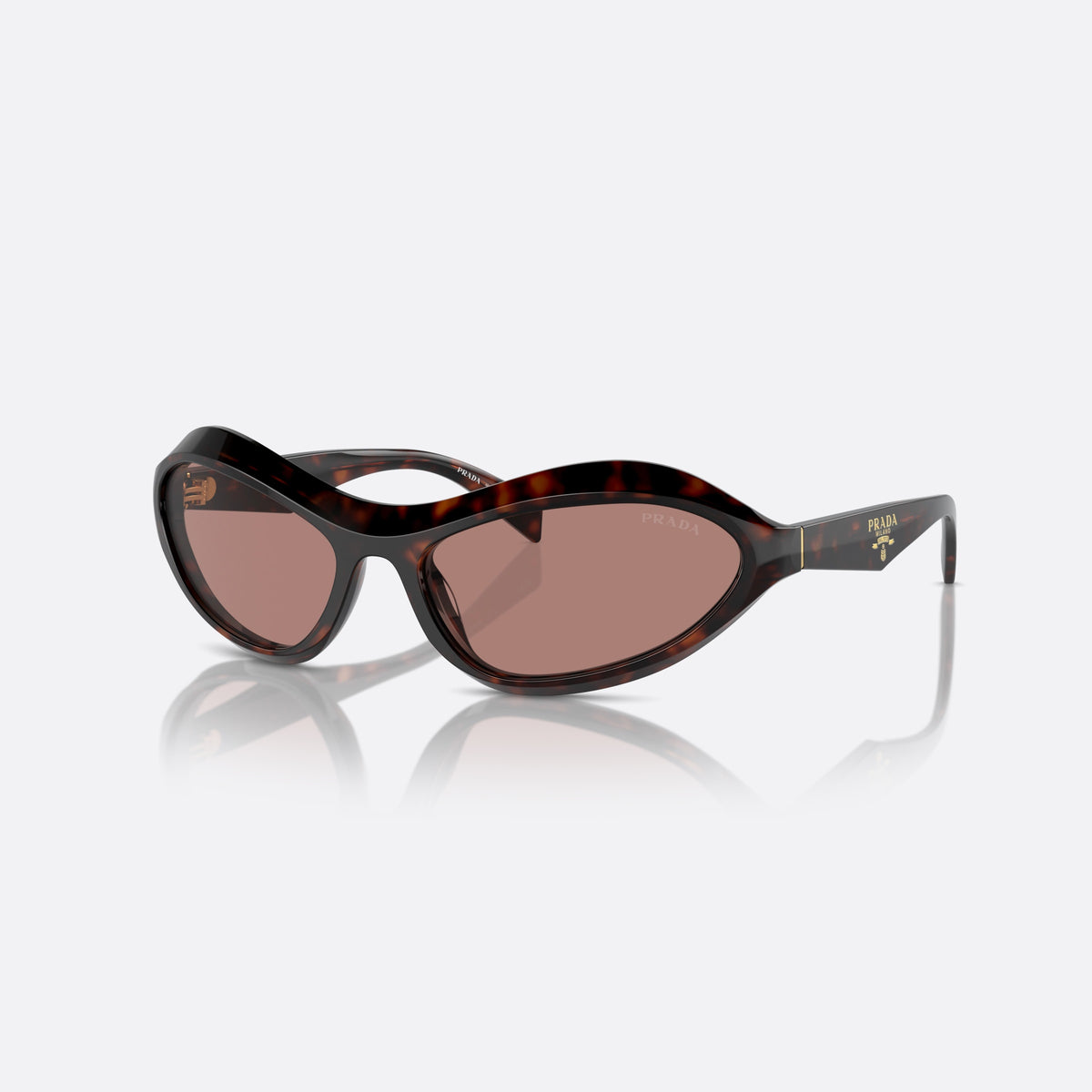Prada PR A20S 17N10D sunglasses, havana cat eye frame for women, plain bridge, brand logo on temples, full rim