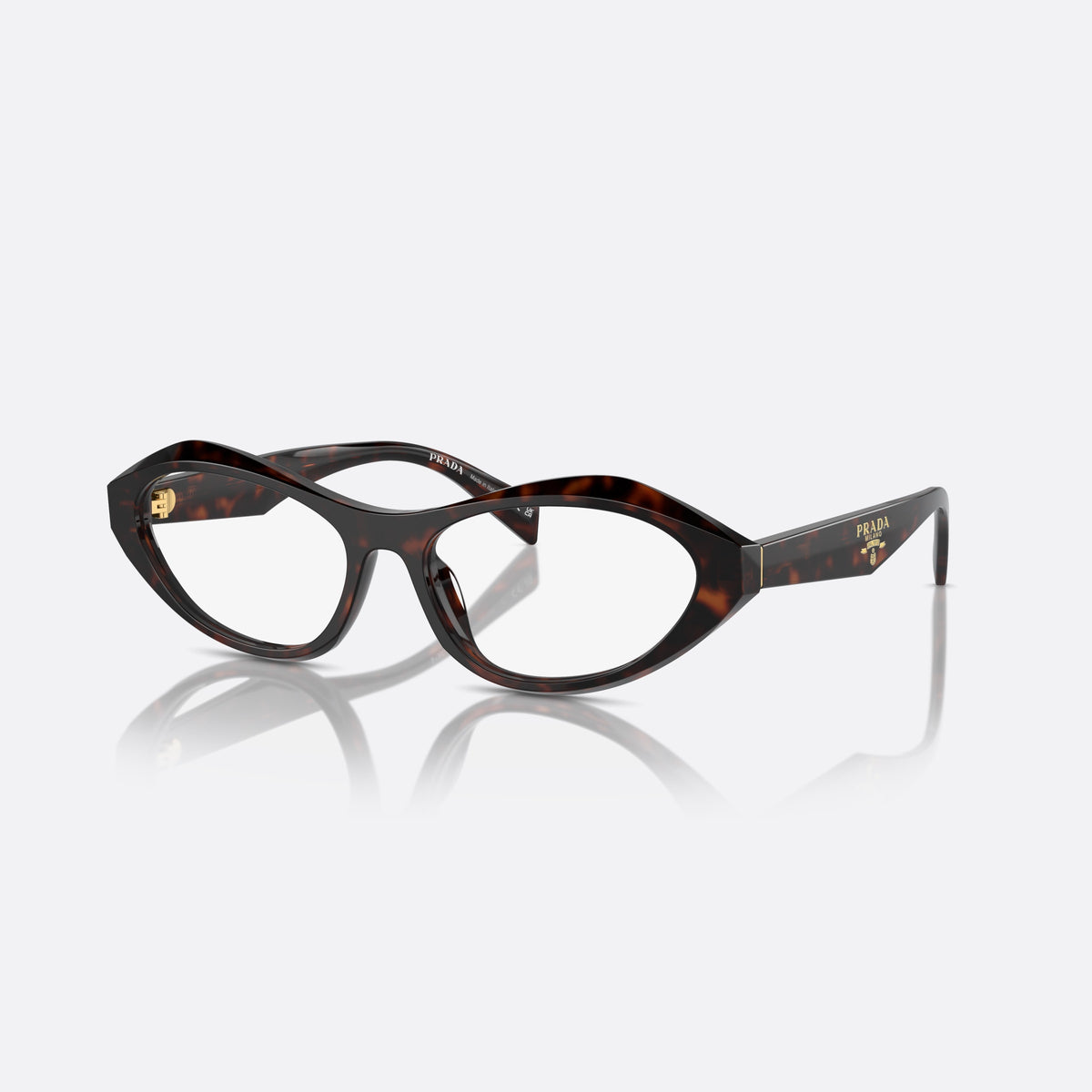 Prada PR A21V 17N1O1 eyeglasses, havana squared frame for women, plain bridge, integrated into front, full-rim frame