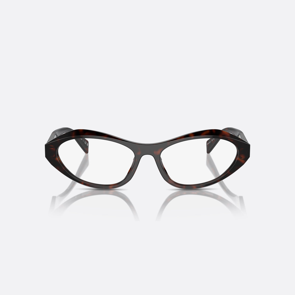 Prada PR A21V 17N1O1 eyeglasses, havana squared frame for women, plain bridge, integrated into front, full-rim frame, front view