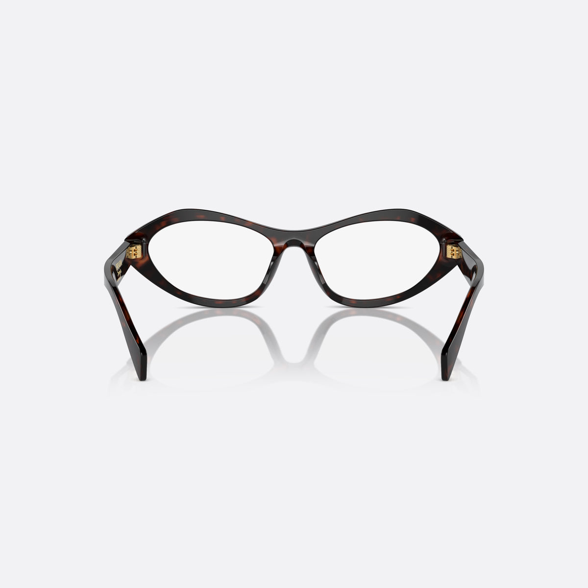 Prada PR A21V 17N1O1 eyeglasses, havana squared frame for women, plain bridge, integrated into front, full-rim frame, back view