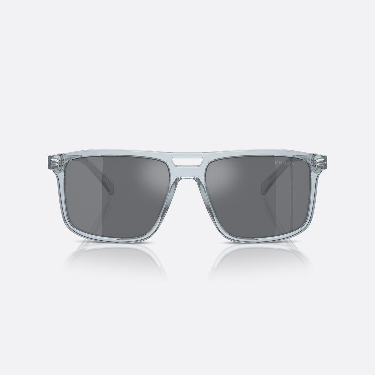 Prada PR A22S 19T175 sunglasses, blue rectangle frame for men, double bridge with open cutout, full-rim frame, front view