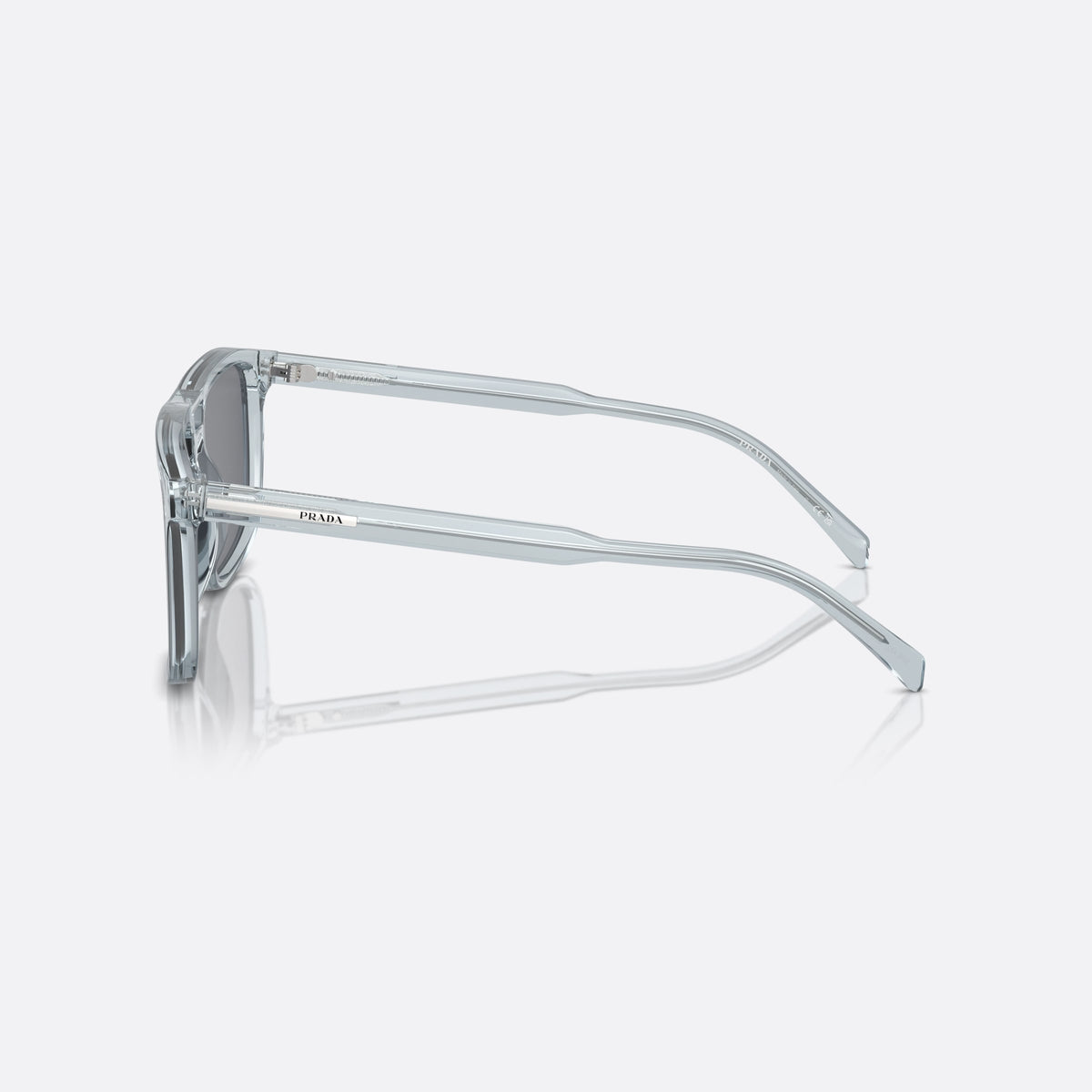 Prada PR A22S 19T175 sunglasses, blue rectangle frame for men, double bridge with open cutout, full-rim frame, side view